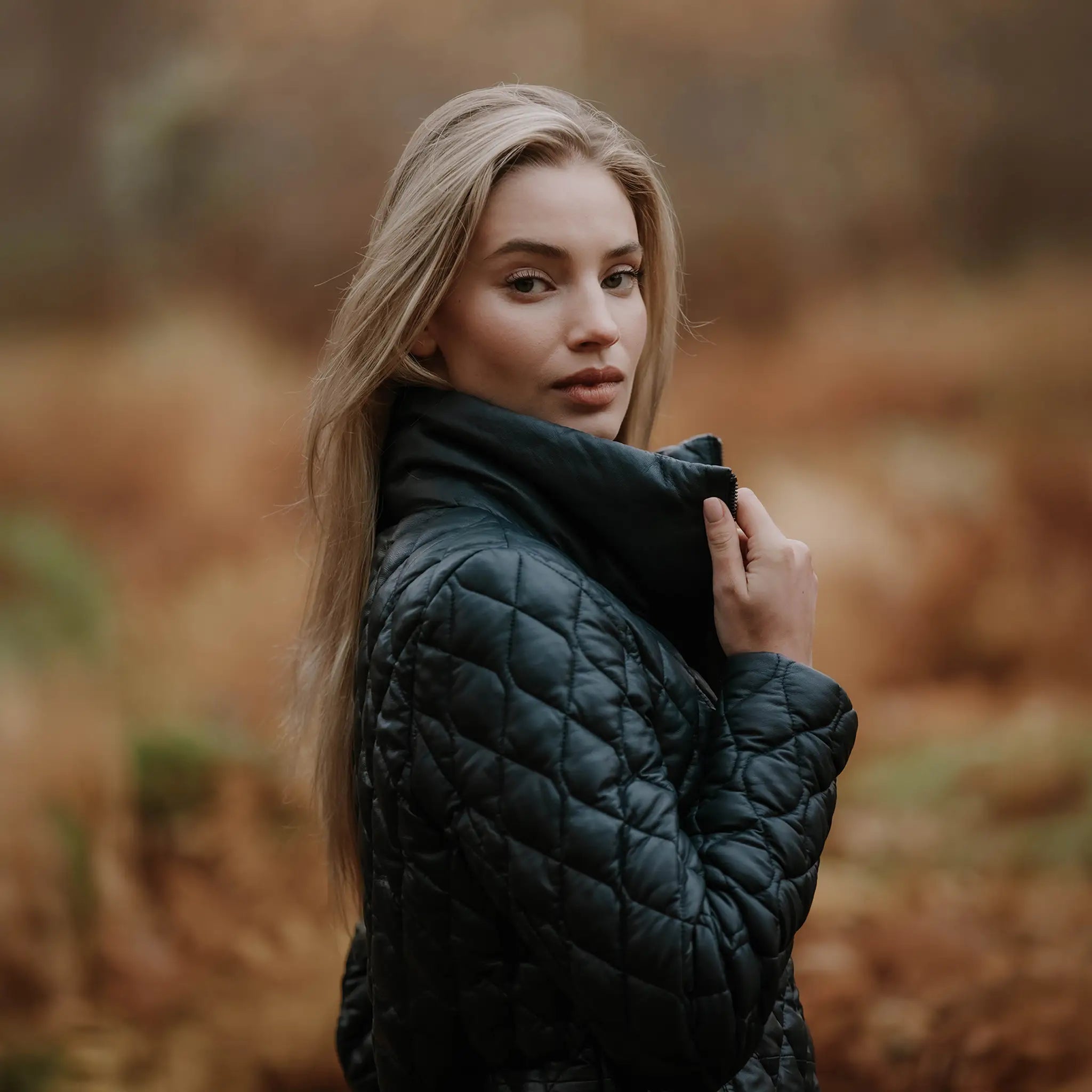 Manhattan Quilted Navy Leather Coat