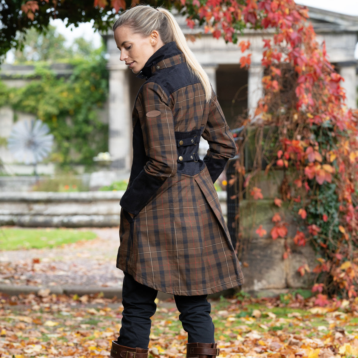 Odette Brown Check Waterproof Coat