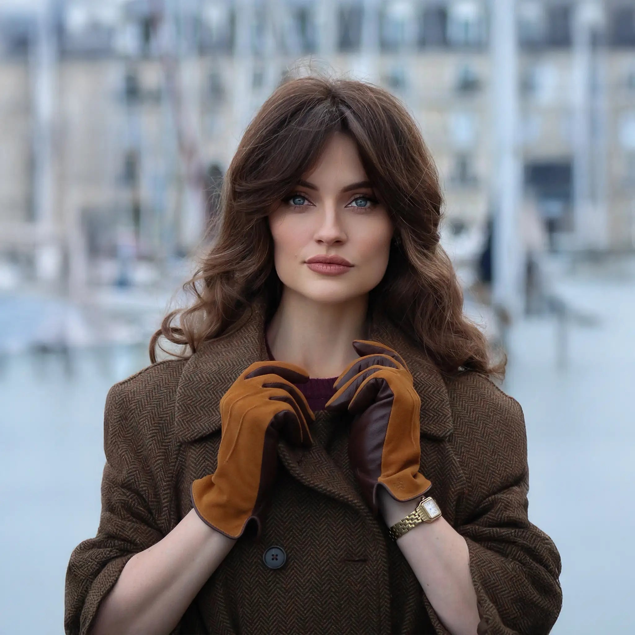 Leather & Suede Camel Driving Gloves