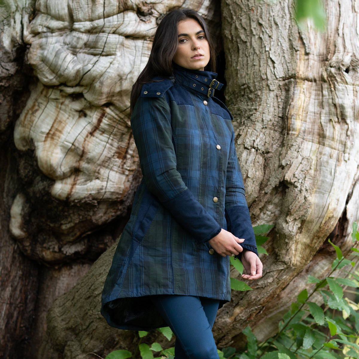 Odette Navy Check Waterproof Coat