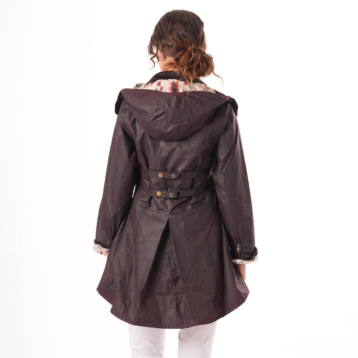 Louise Mahogany Poppy Lined Wax Coat