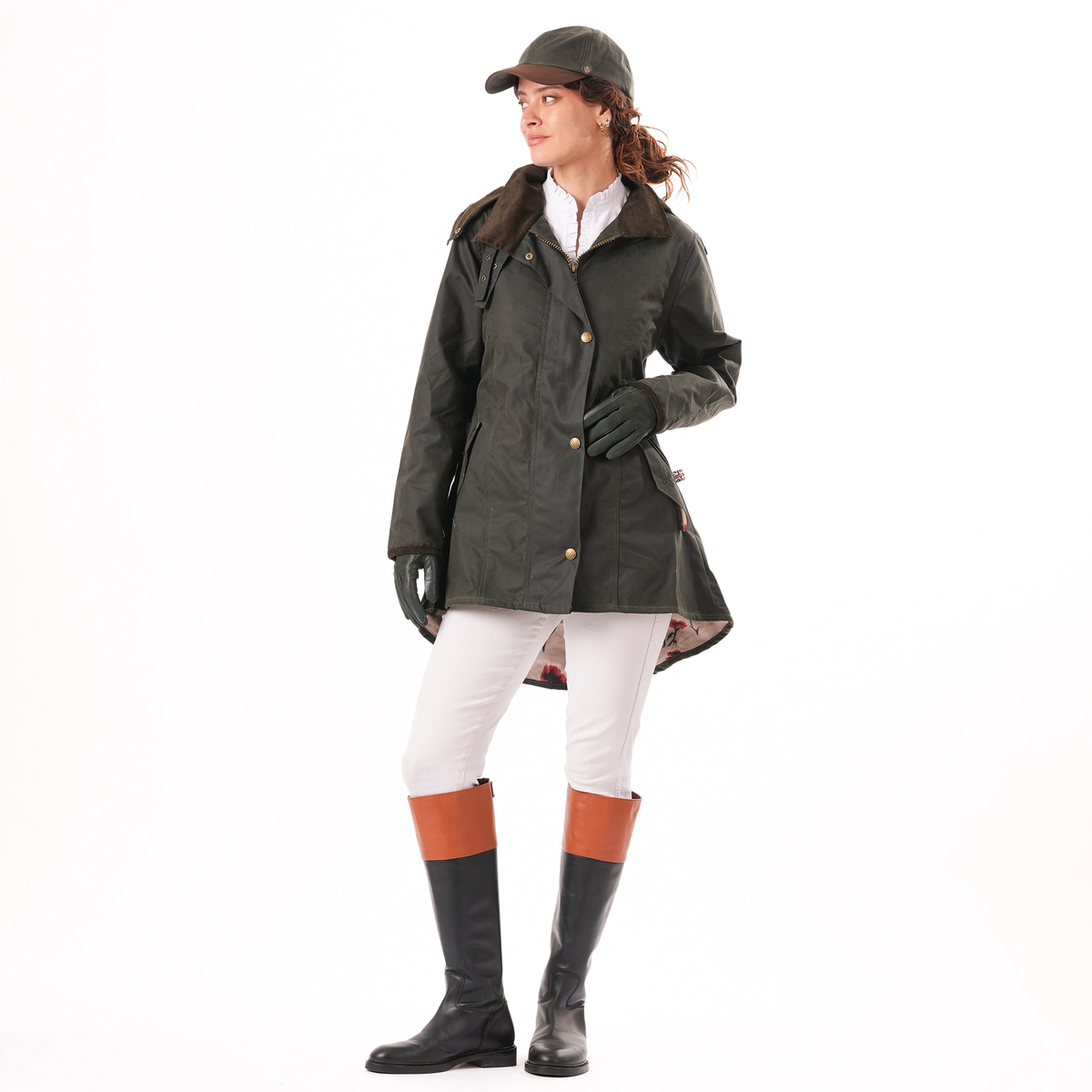Louise Racing Green Poppy Lined Wax Coat