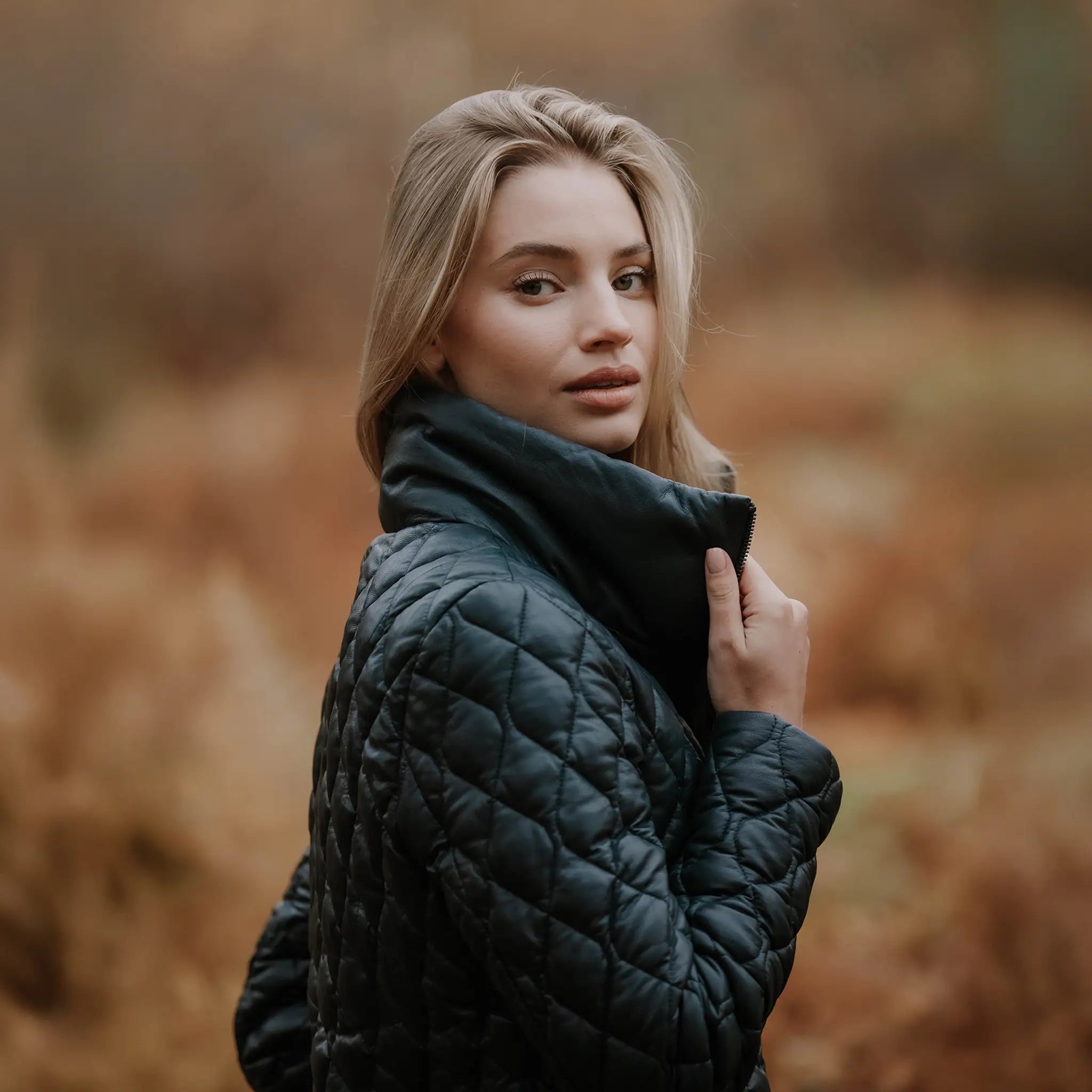 Manhattan Quilted Navy Leather Coat