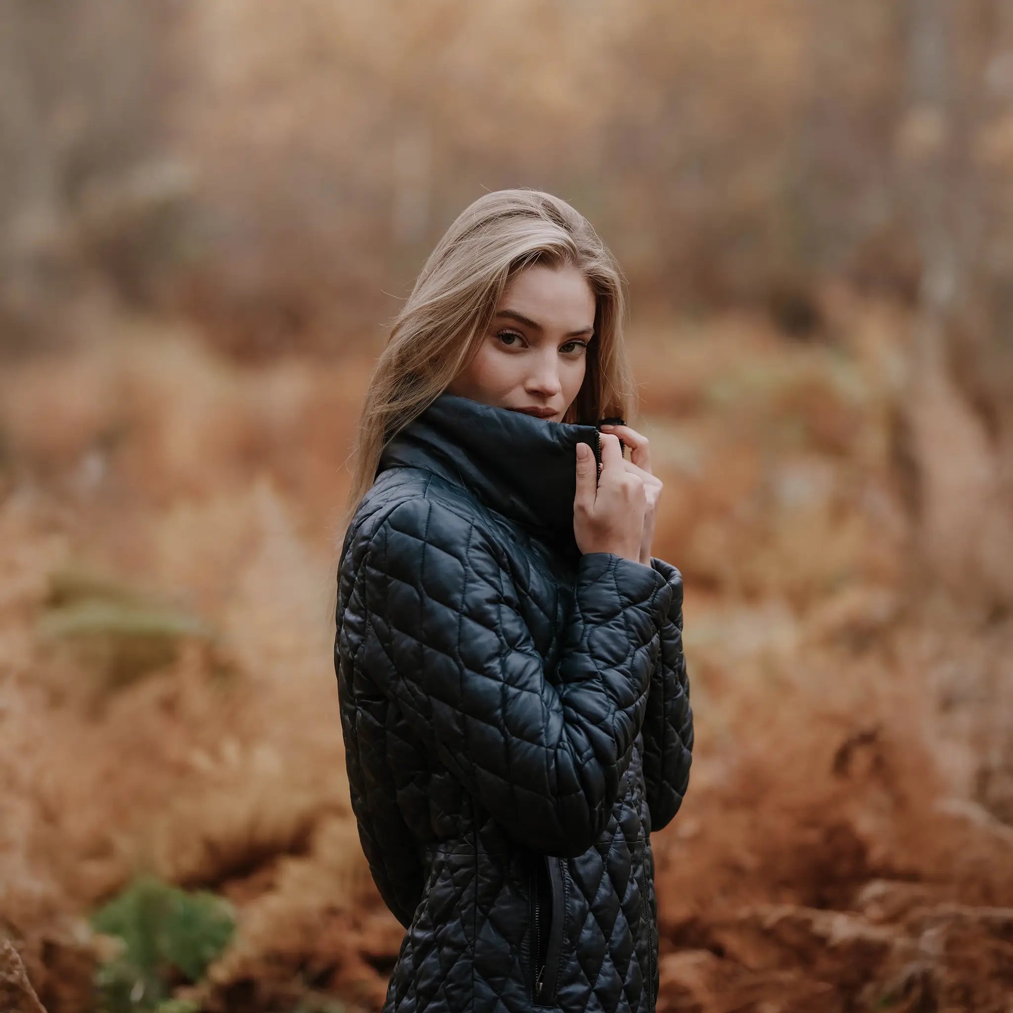 Manhattan Quilted Navy Leather Coat