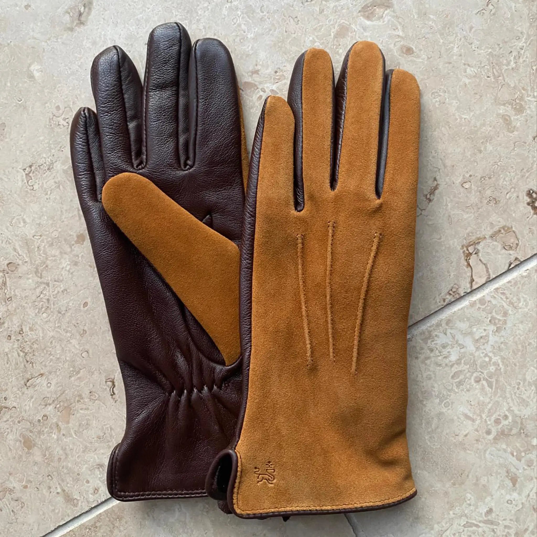 Leather & Suede Camel Driving Gloves
