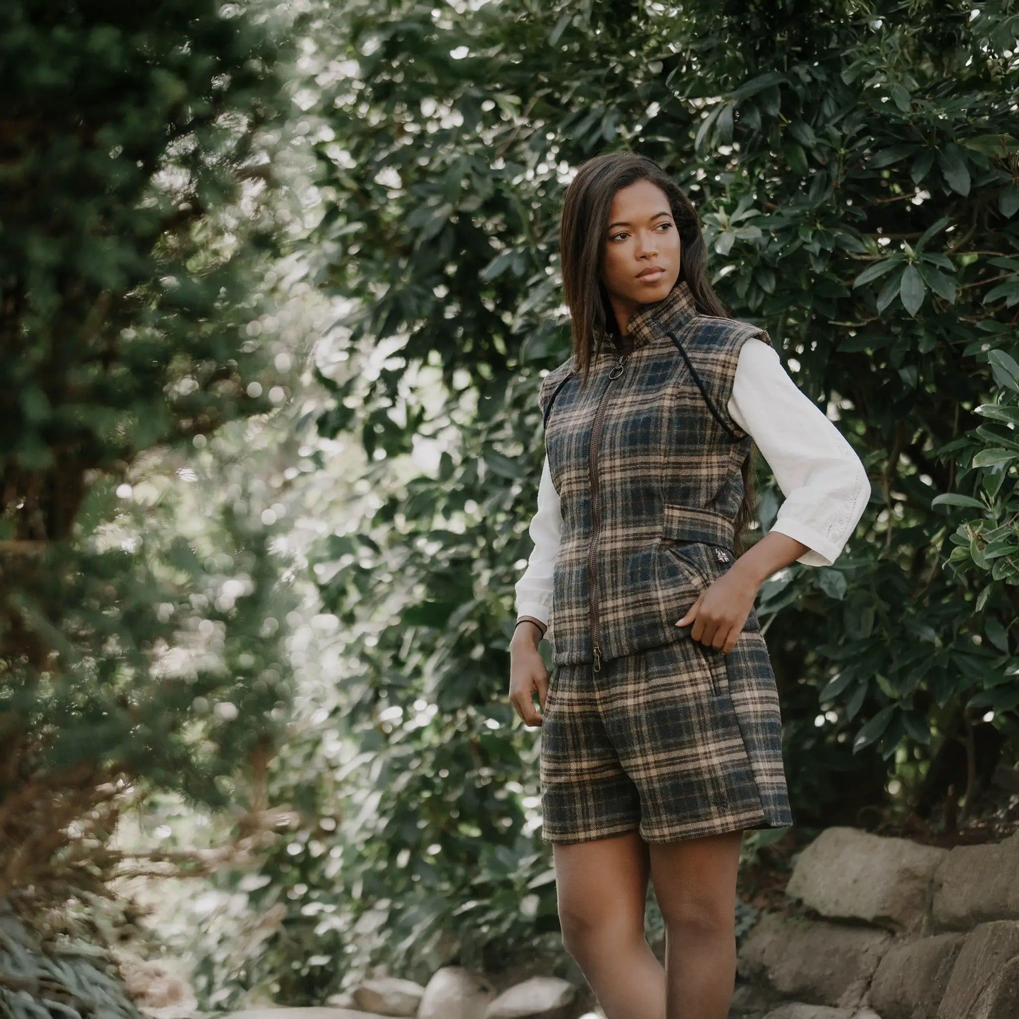 Burghley Navy Check Zipped Gilet - Welligogs