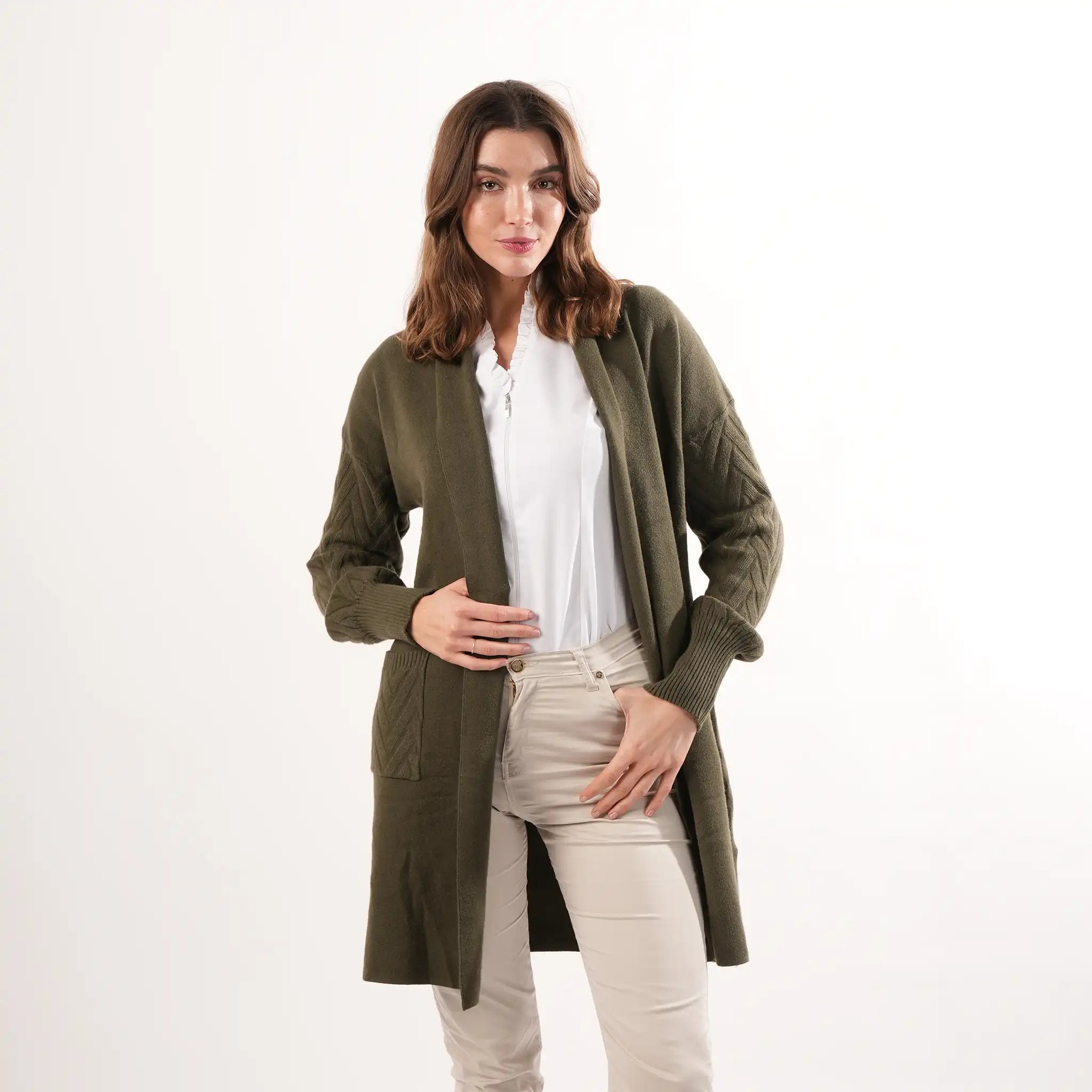 Cable Knit Khaki Cardigan
