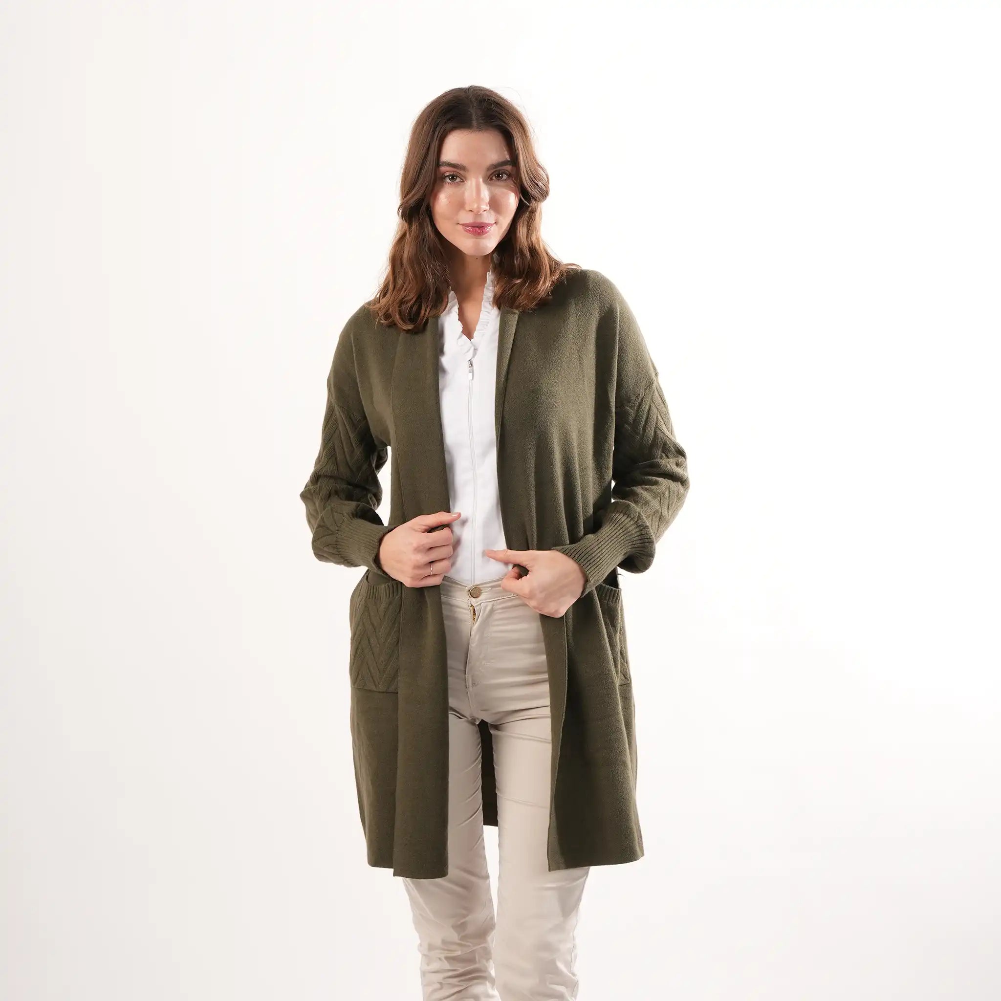 Cable Knit Khaki Cardigan