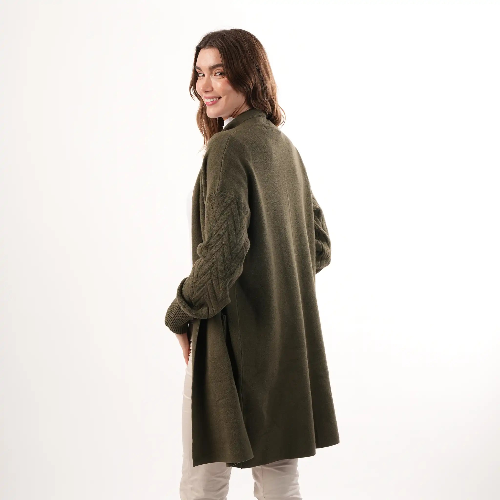 Cable Knit Khaki Cardigan