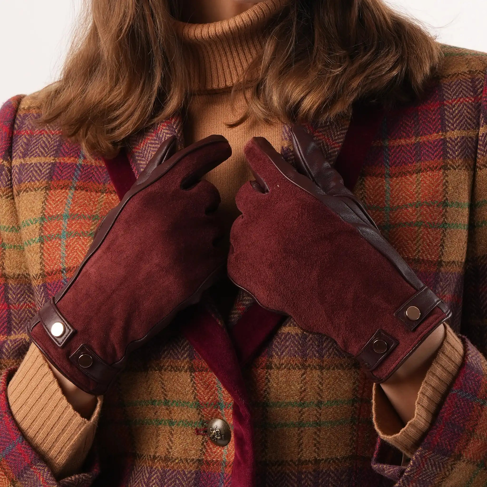 Leather & Suede Mahogany Red Gloves