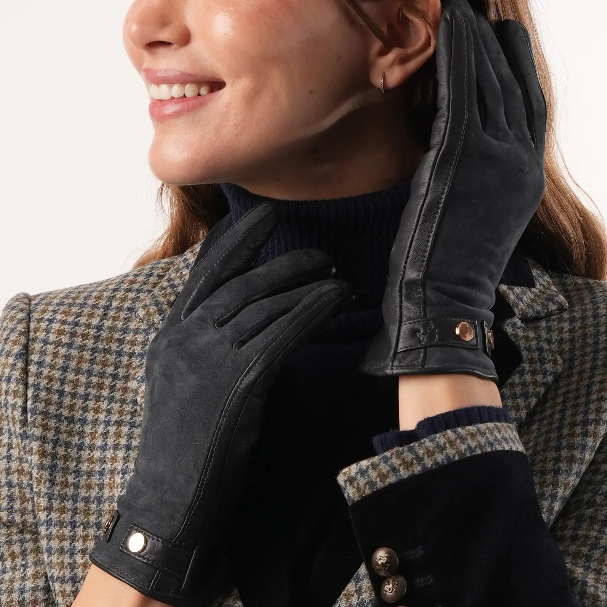 Leather & Suede Navy Gloves