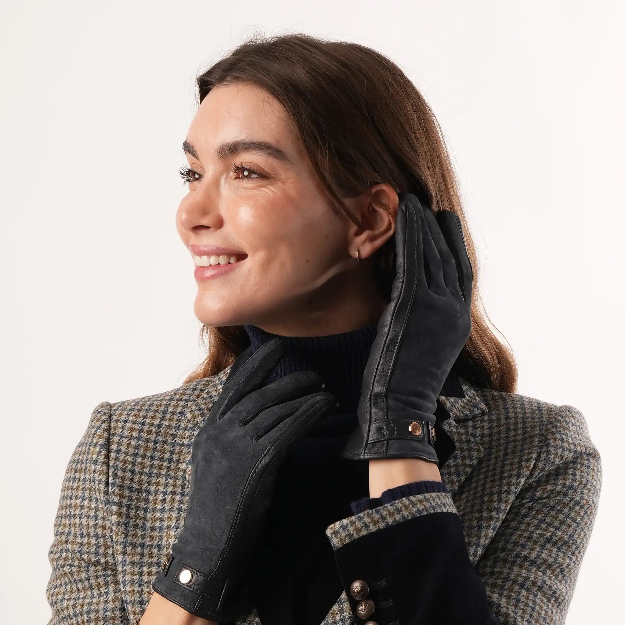 Leather & Suede Navy Gloves
