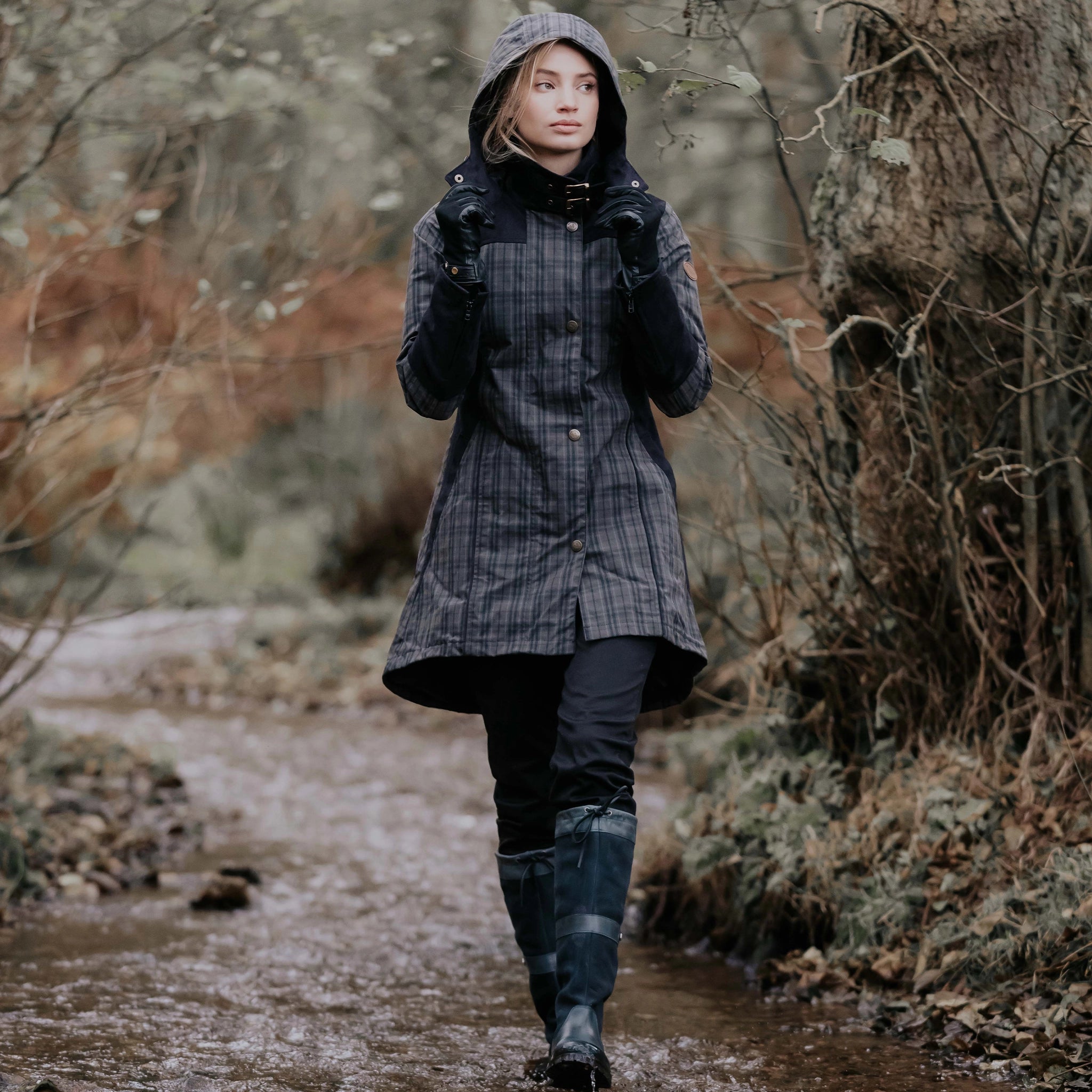 Odette Grey Check Waterproof Coat (NEW) - Welligogs
