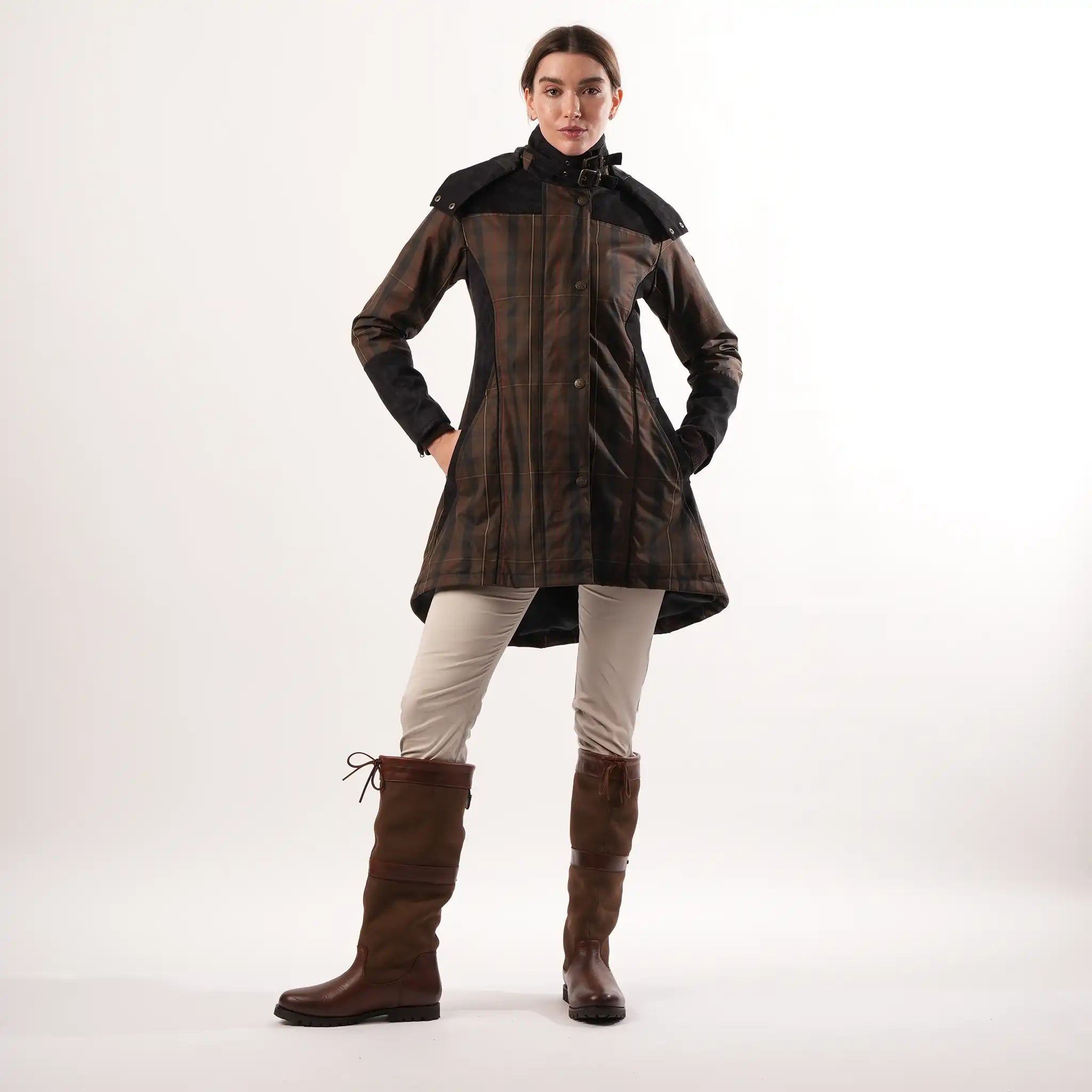 Odette Brown Check Waterproof Coat