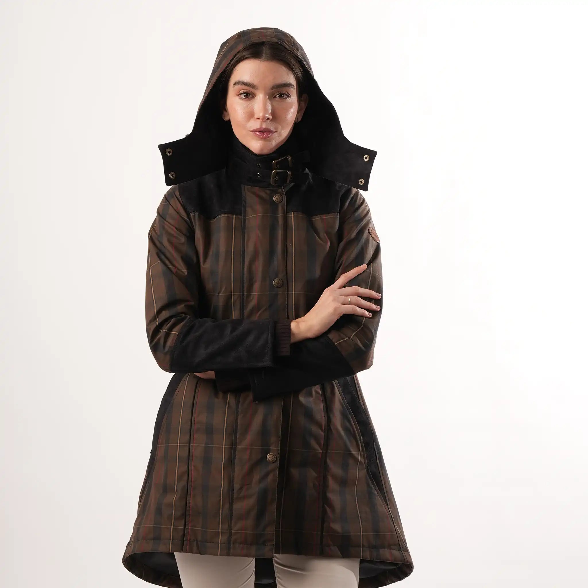 Odette Brown Check Waterproof Coat