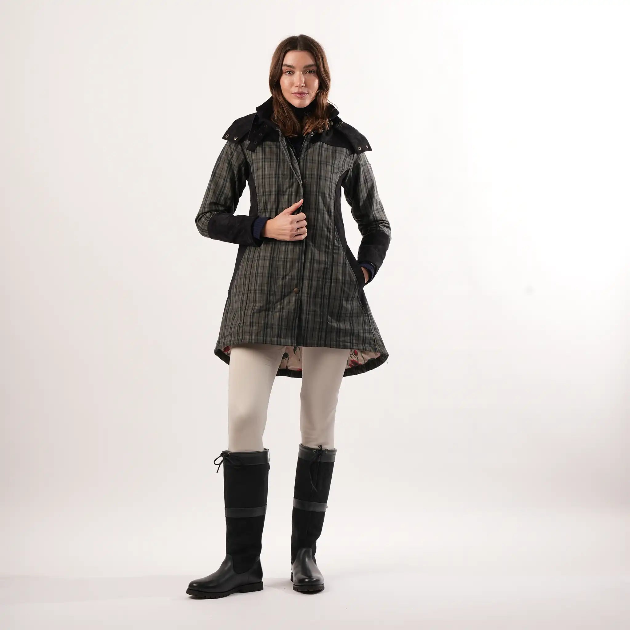 Odette Grey Check Waterproof Coat