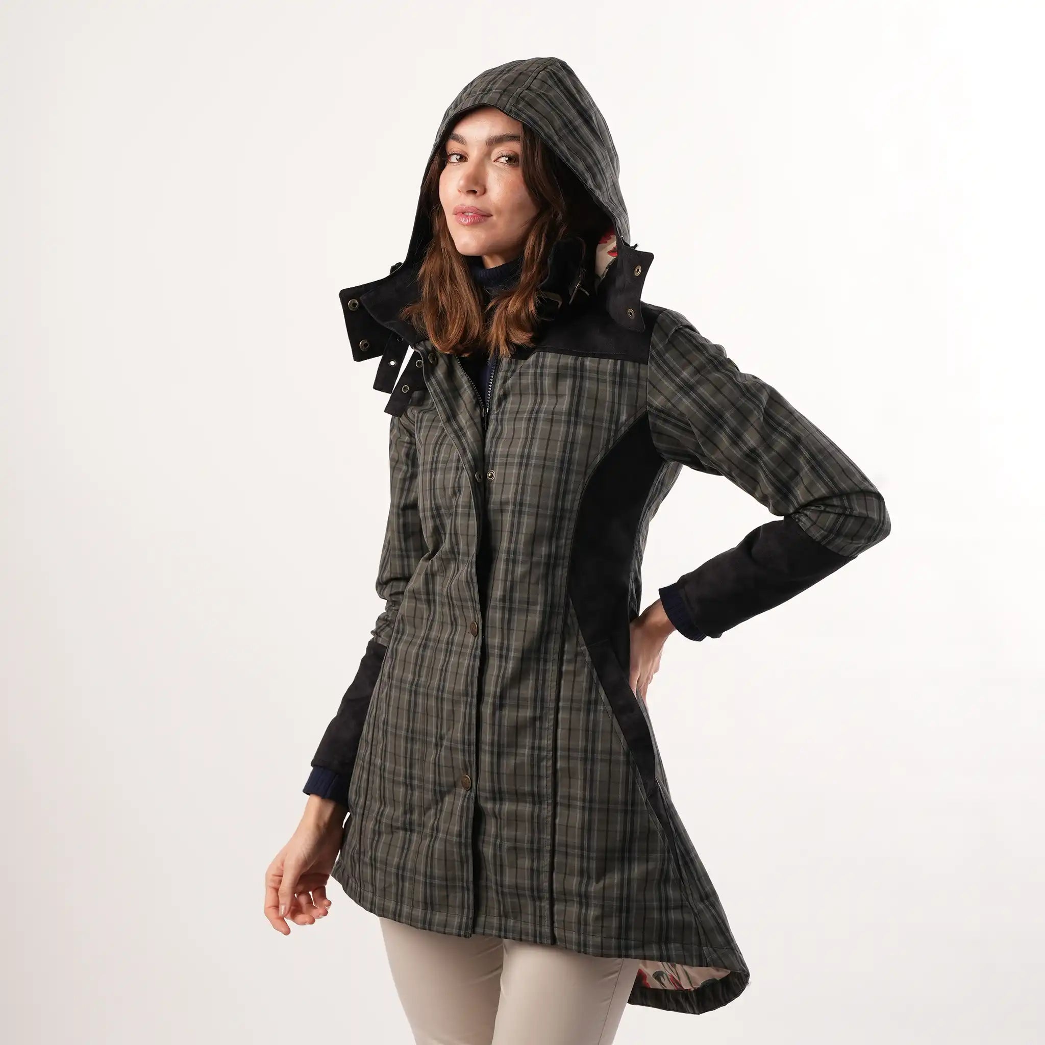 Odette Grey Check Waterproof Coat