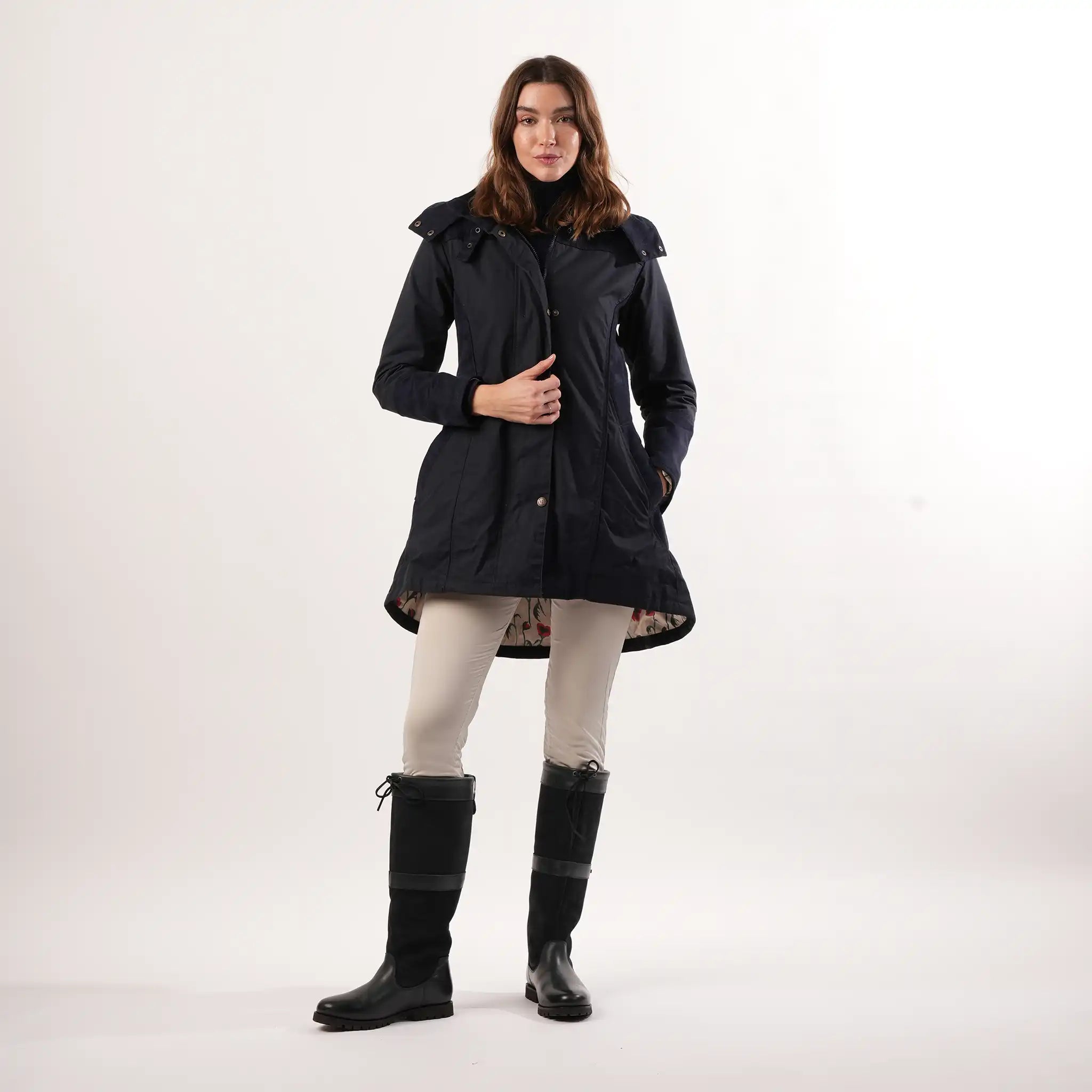 Odette Navy Poppy Lined Waterproof Coat