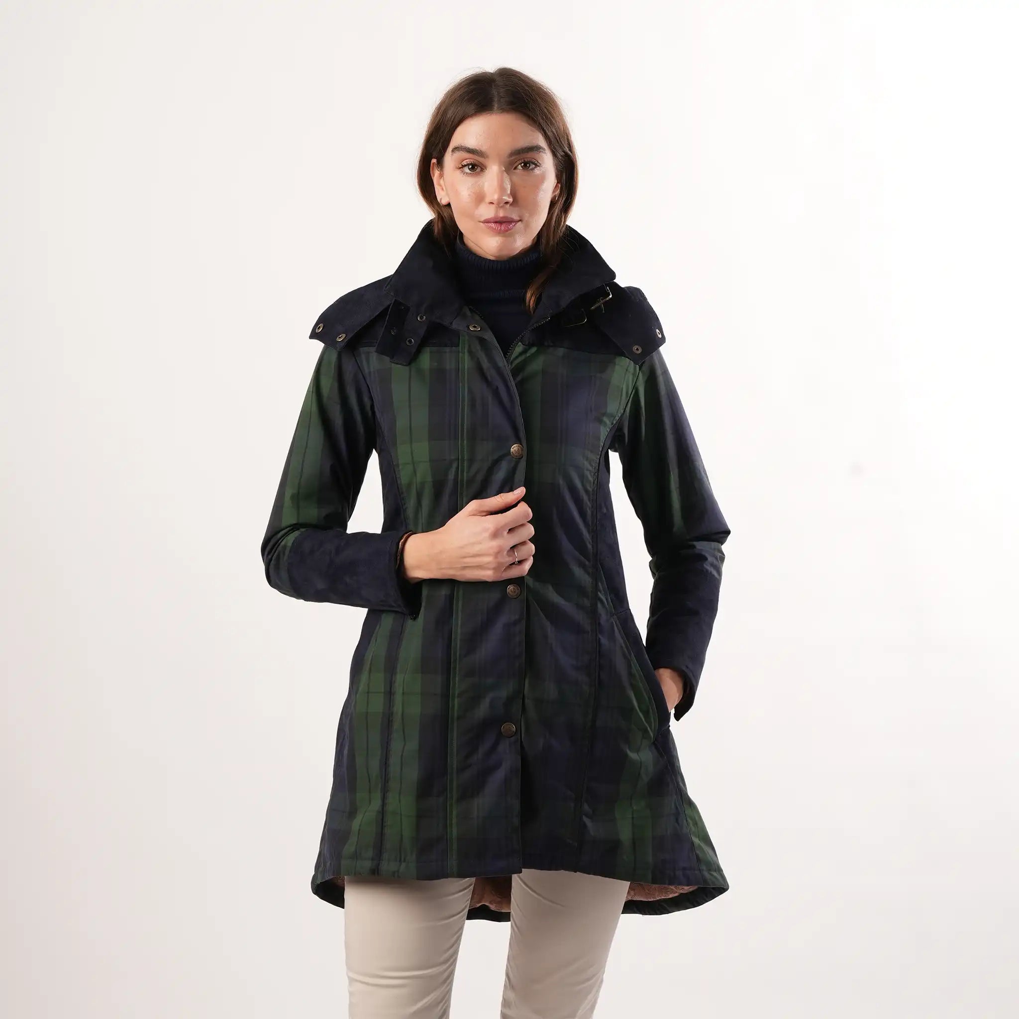 Odette Navy Check Waterproof Coat