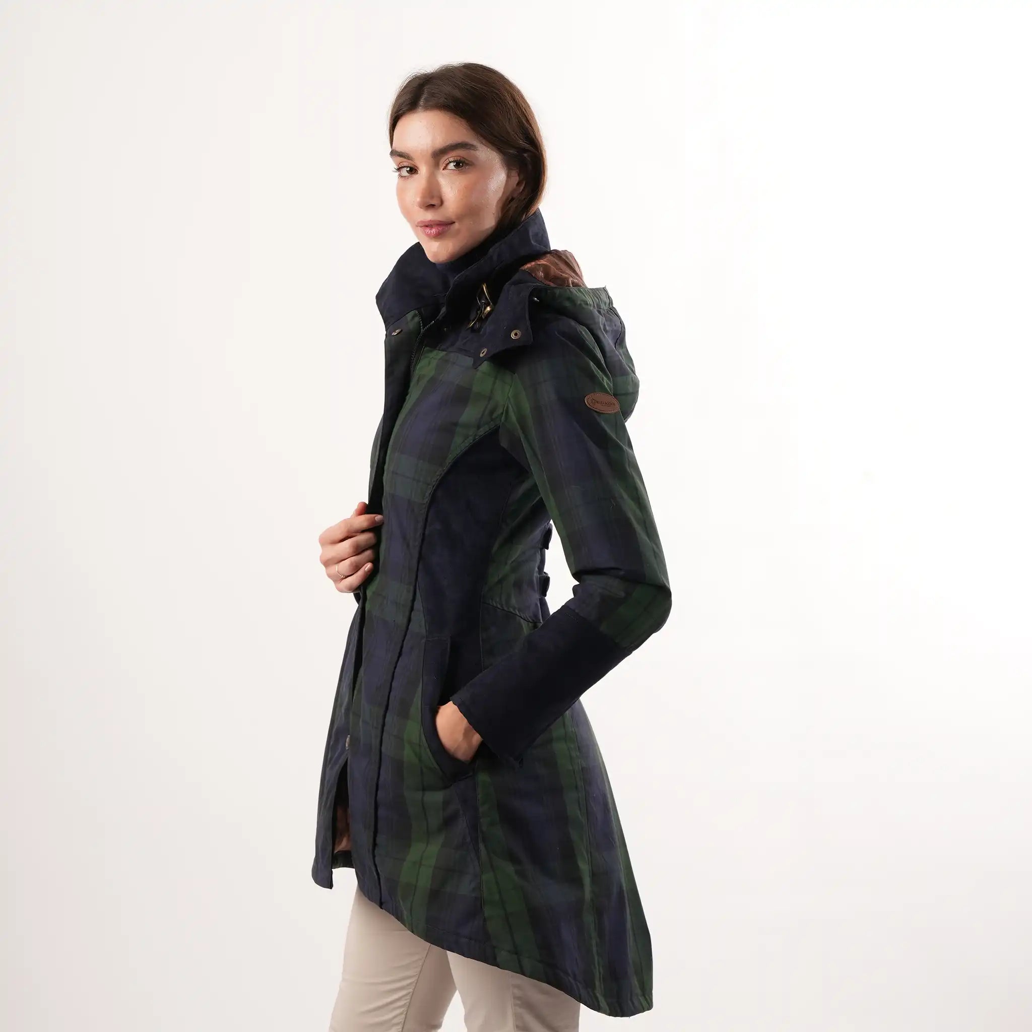 Odette Navy Check Waterproof Coat