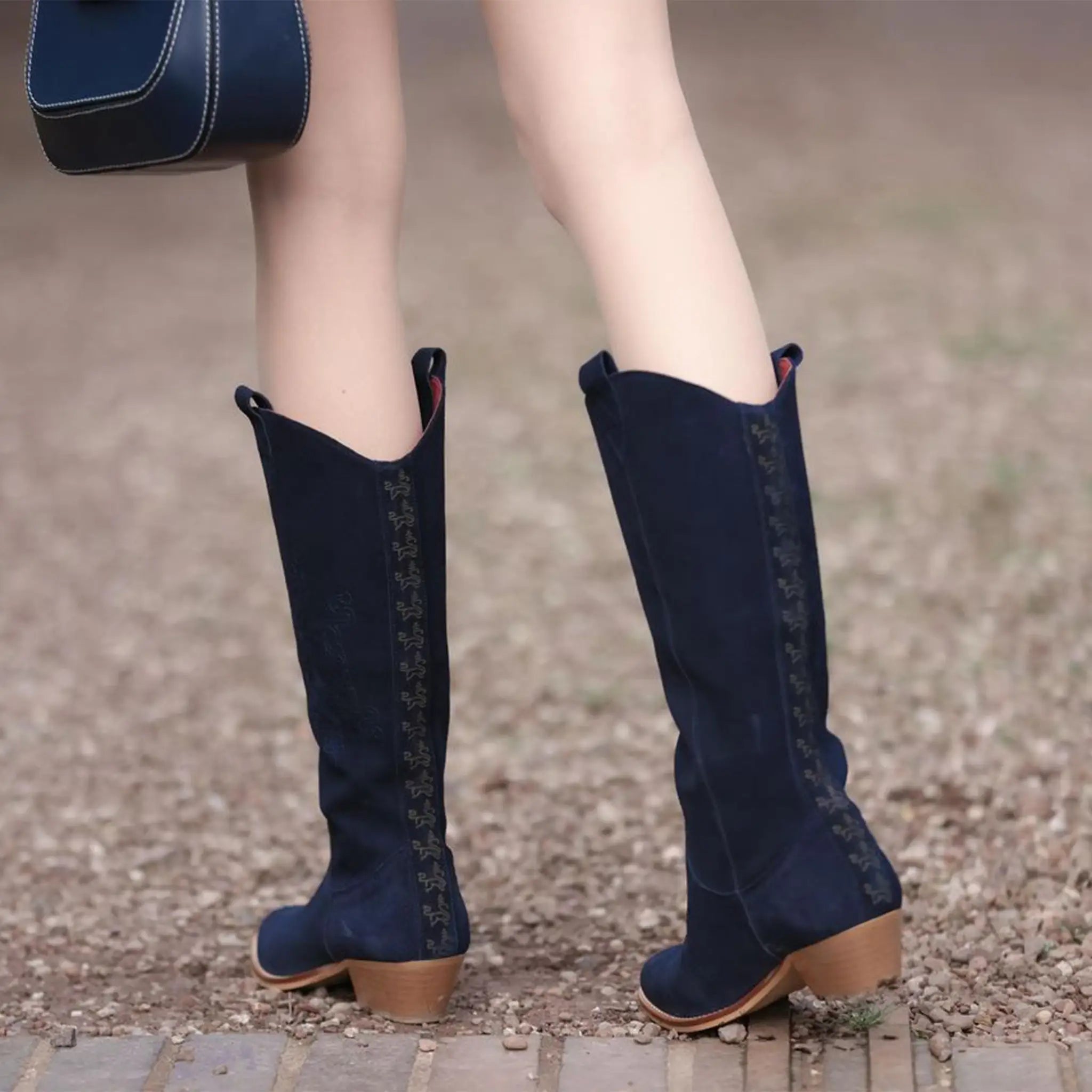 Beth Navy Suede Boots - Welligogs