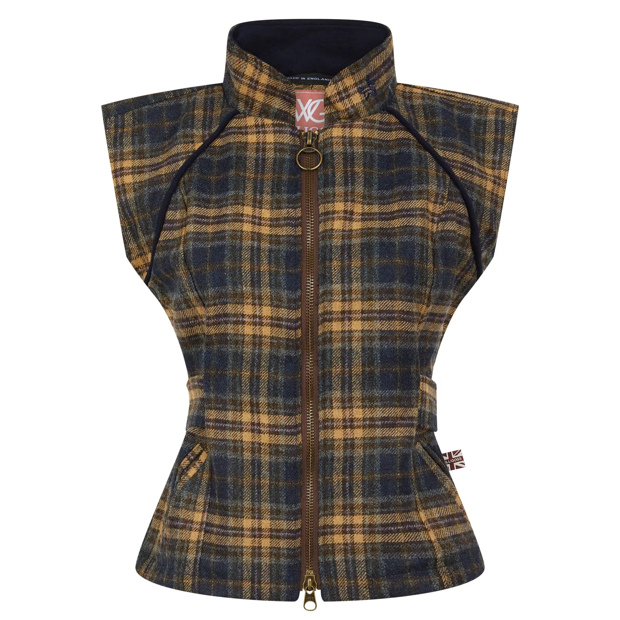 Burghley Navy Check Zipped Gilet