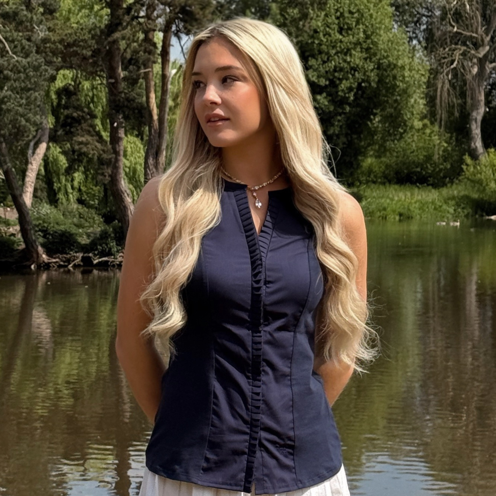 Kiera Navy Sleeveless Shirt