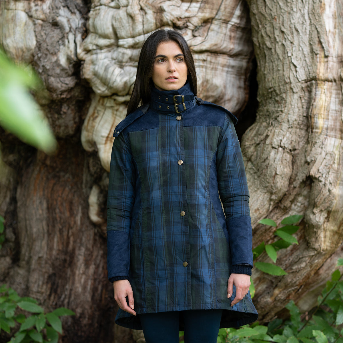 Odette Navy Check Waterproof Coat