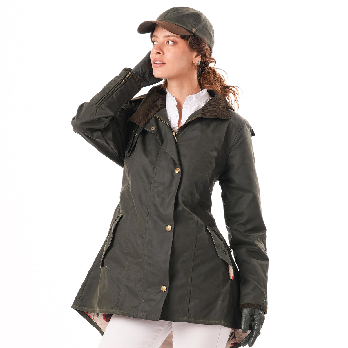 Louise Racing Green Poppy Lined Wax Coat