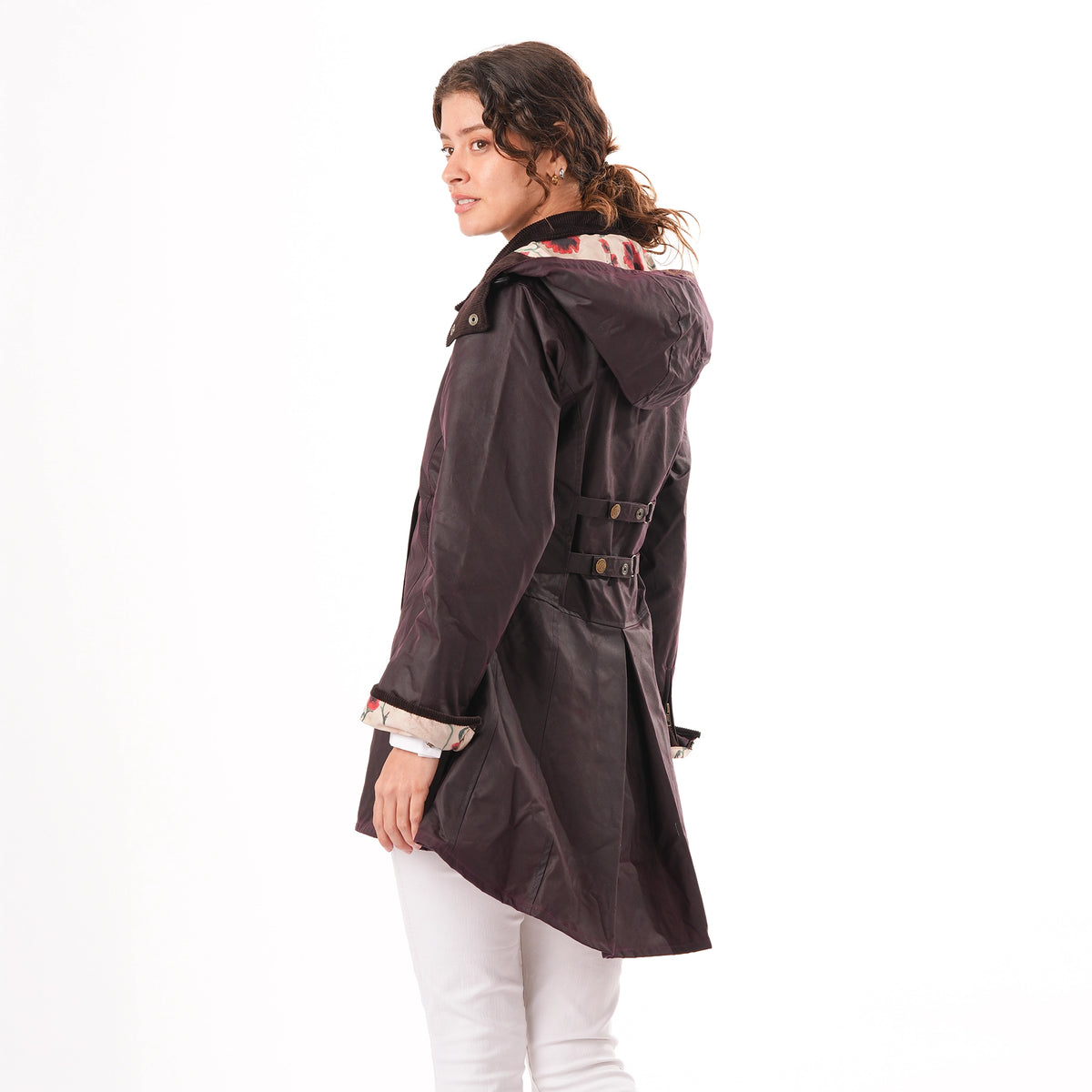 Louise Mahogany Poppy Lined Wax Coat