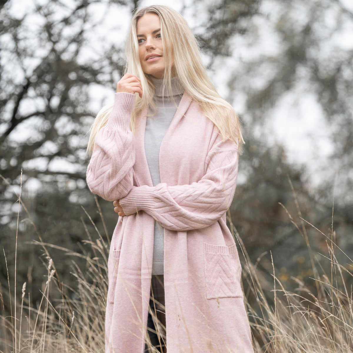 Cable Knit Pink Cardigan