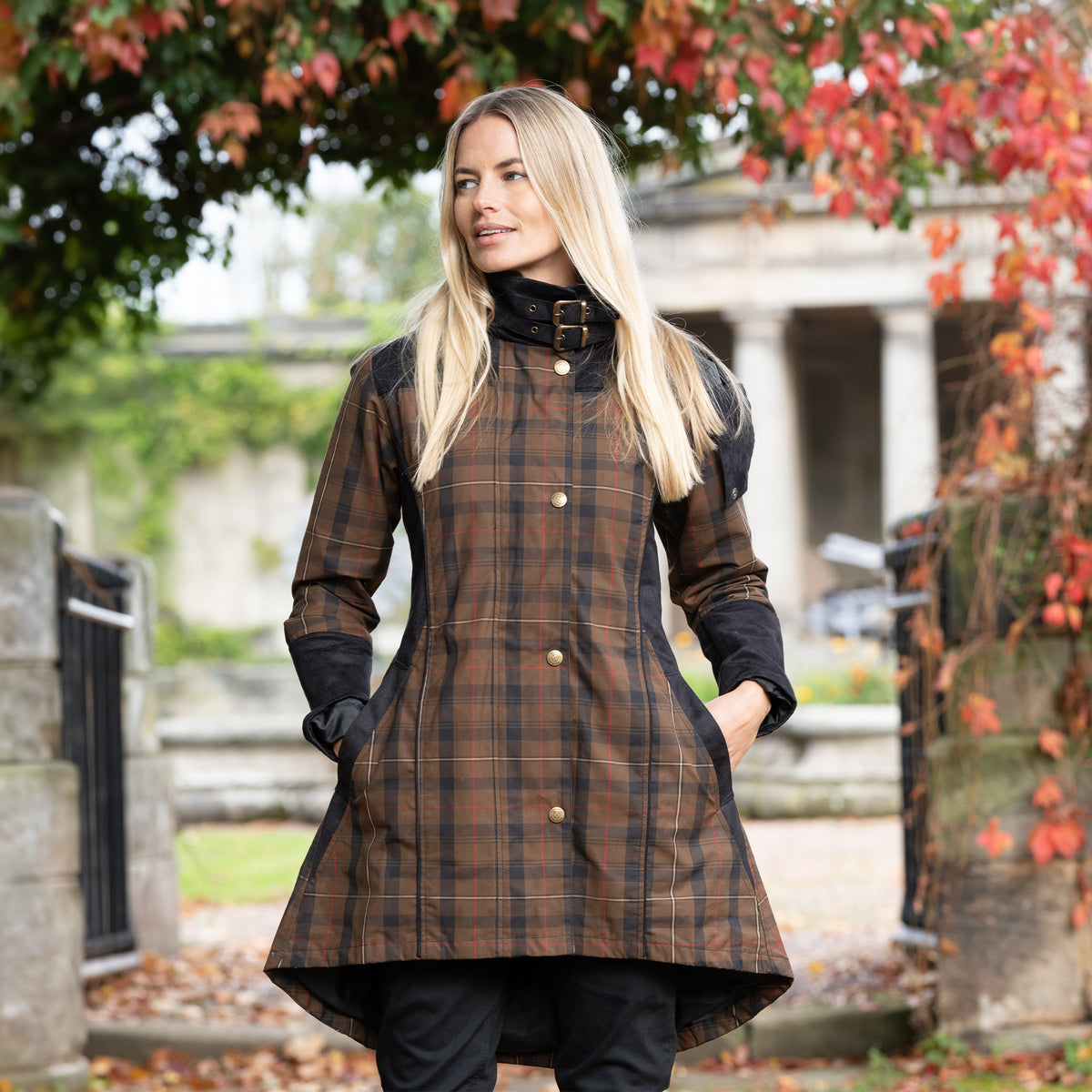 Odette Brown Check Waterproof Coat