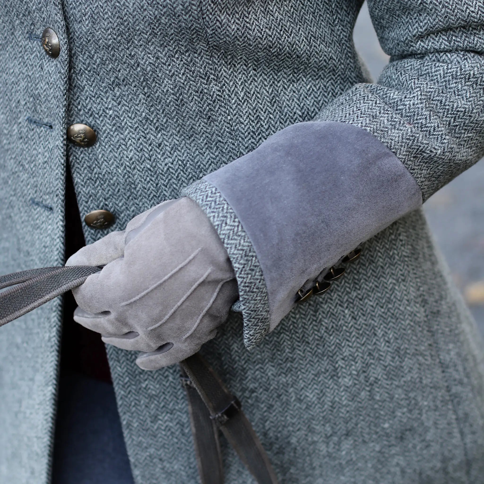 Leather & Suede Grey Driving Gloves