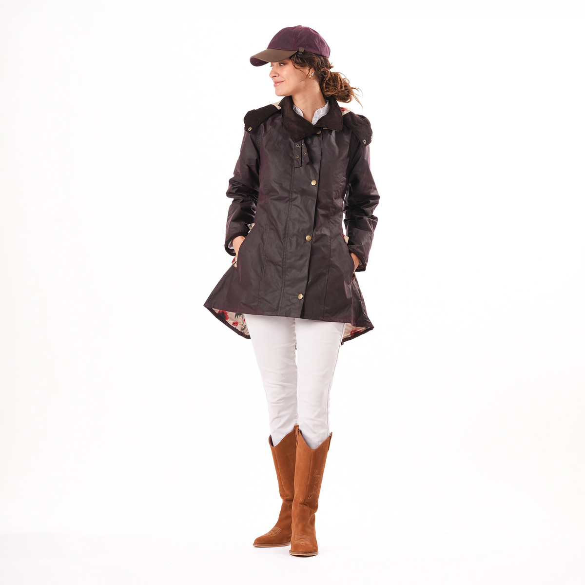 Louise Mahogany Poppy Lined Wax Coat
