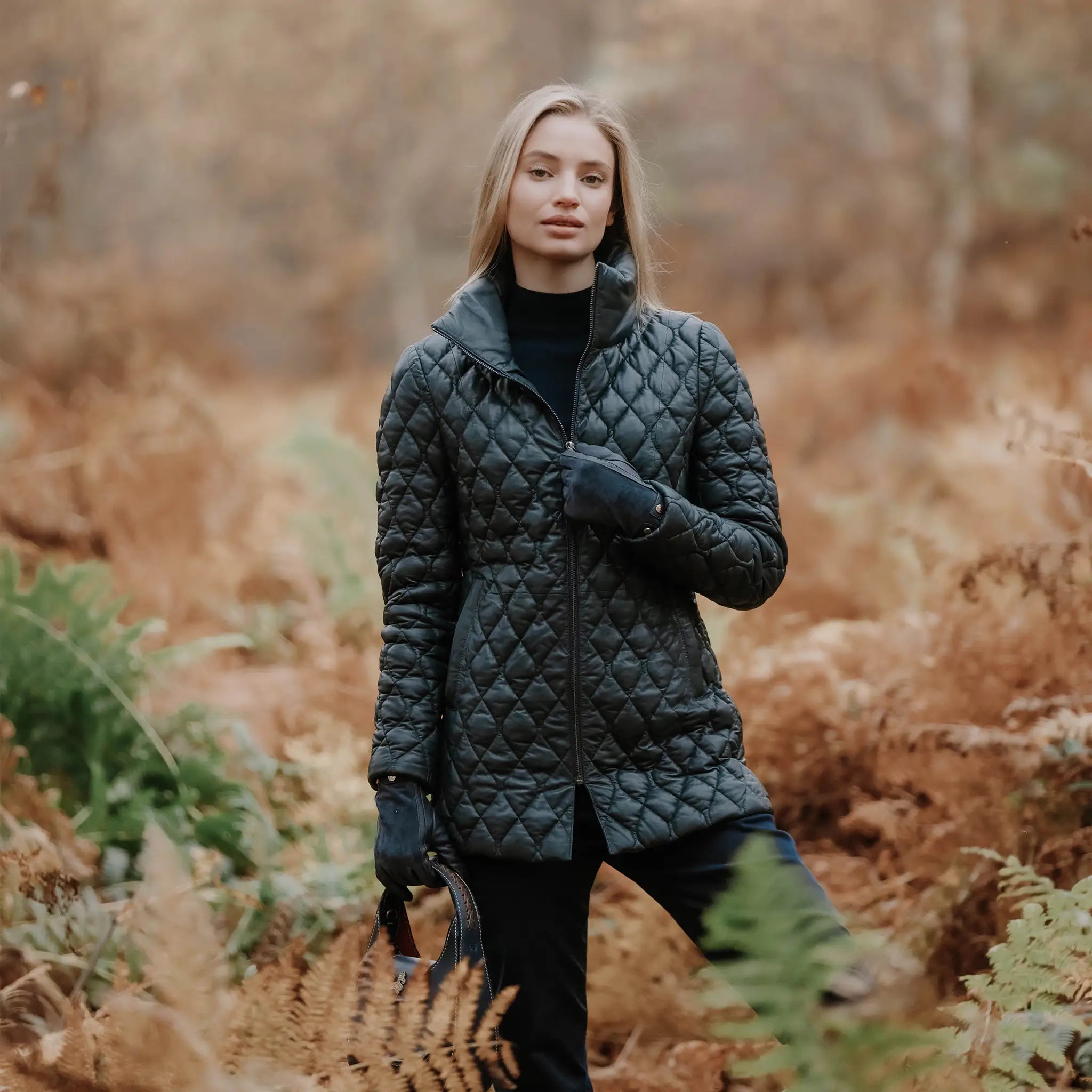 Manhattan Quilted Navy Leather Coat