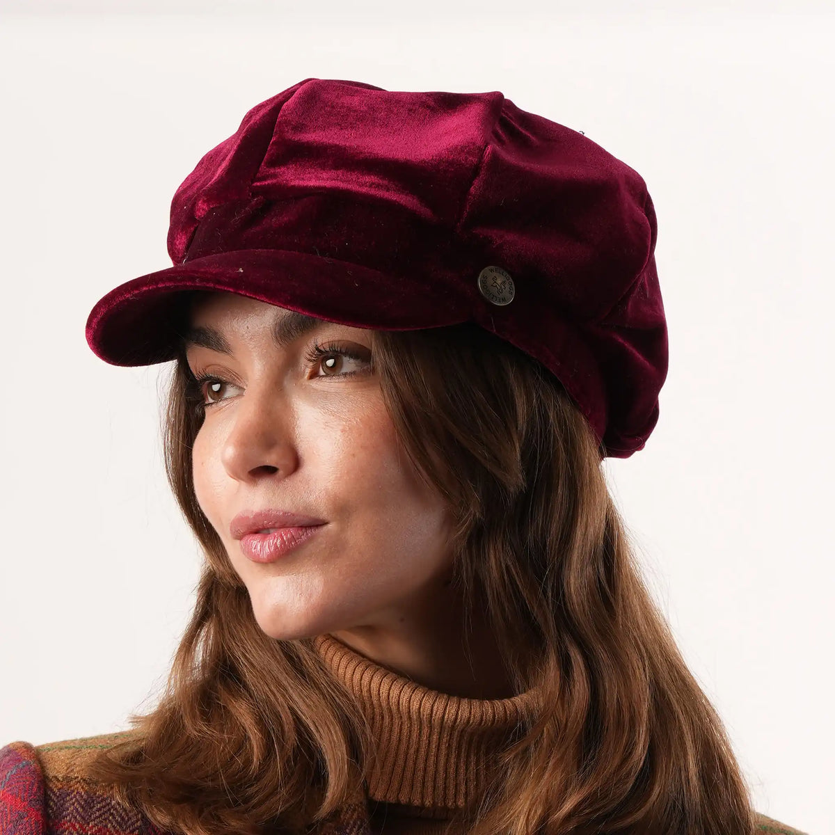 ? Coralie || Burgundy Velvet Scullcap Hat Beerty Baseball Cap, Faux Velvet Flannel Baseball Hat Solid  main image 2