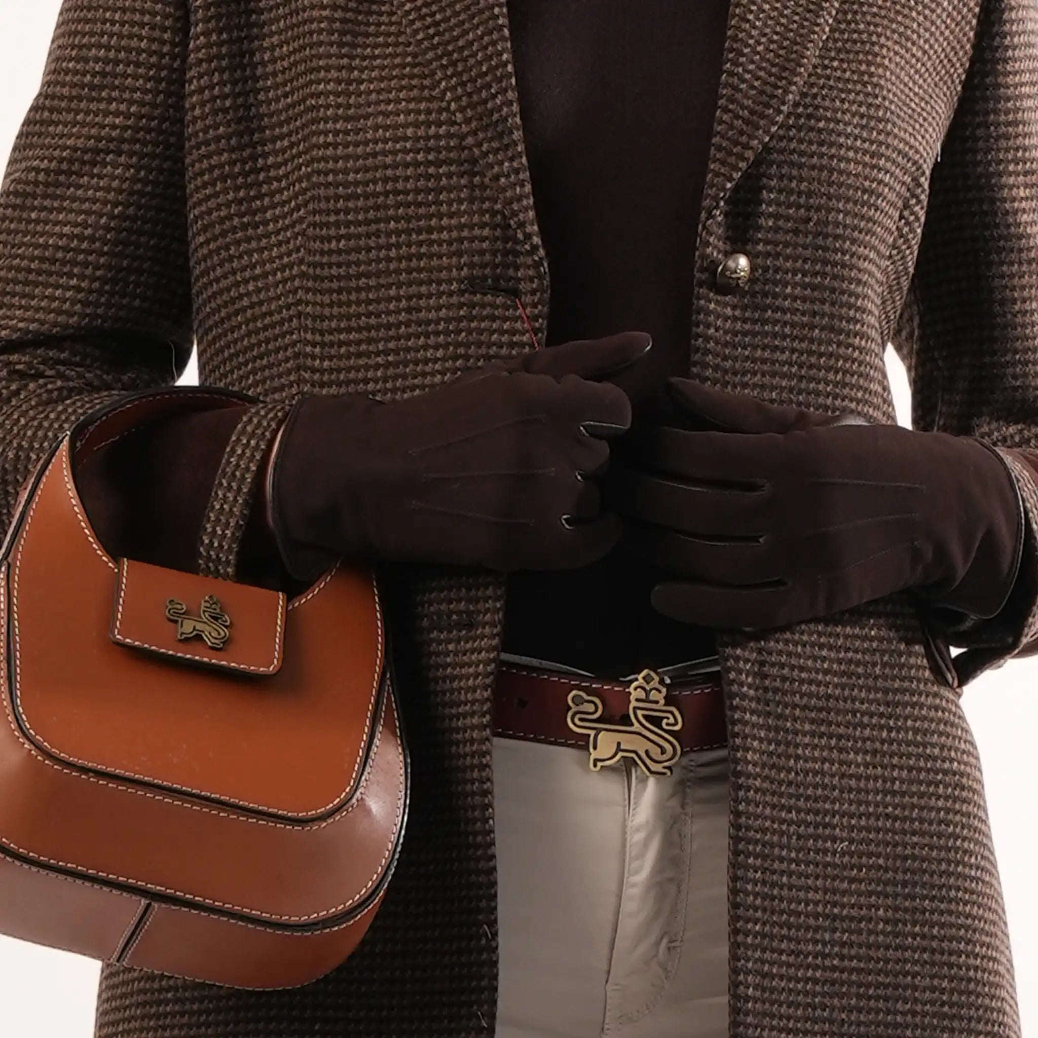 Leather & Suede Chocolate Driving Gloves