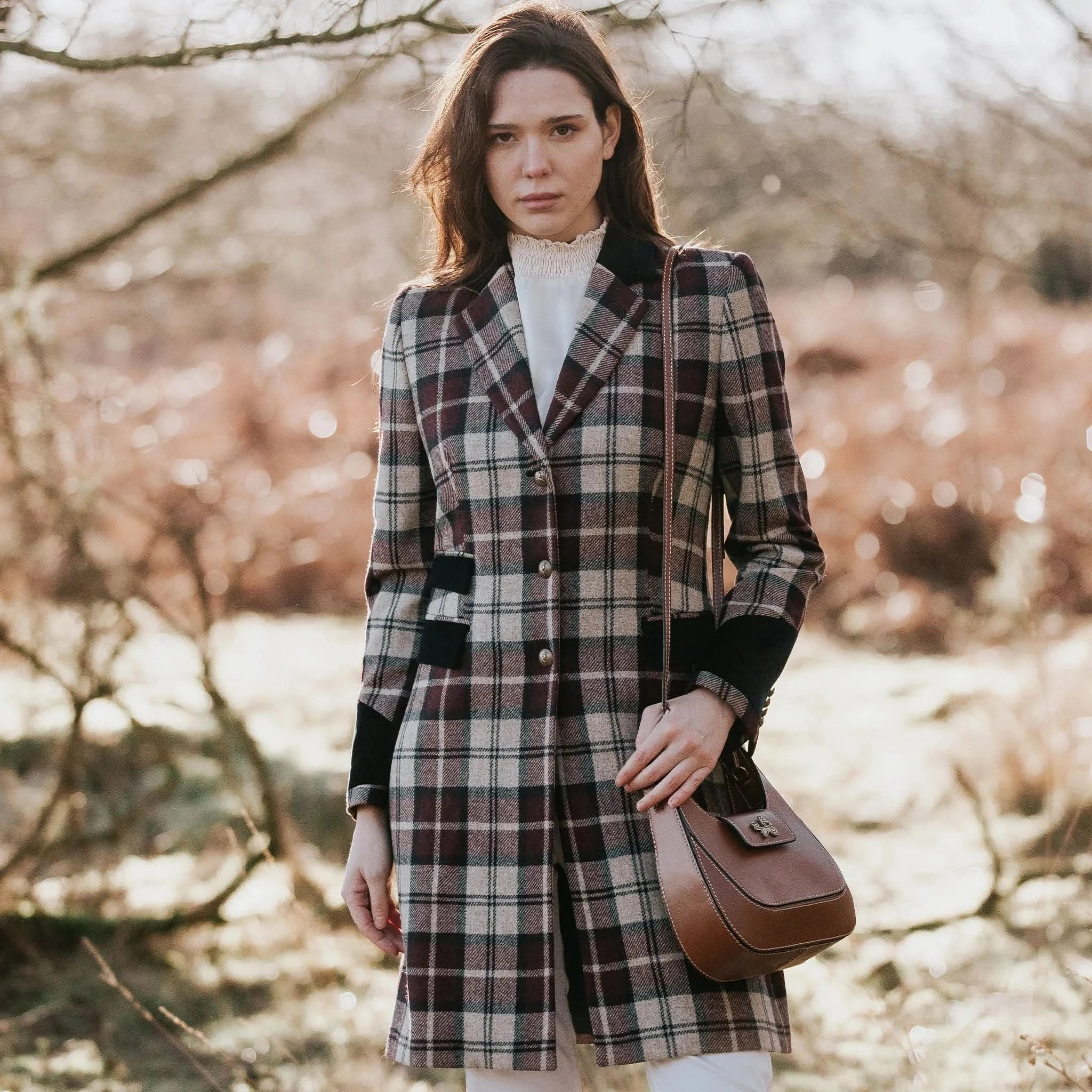 Long checked wool coat online