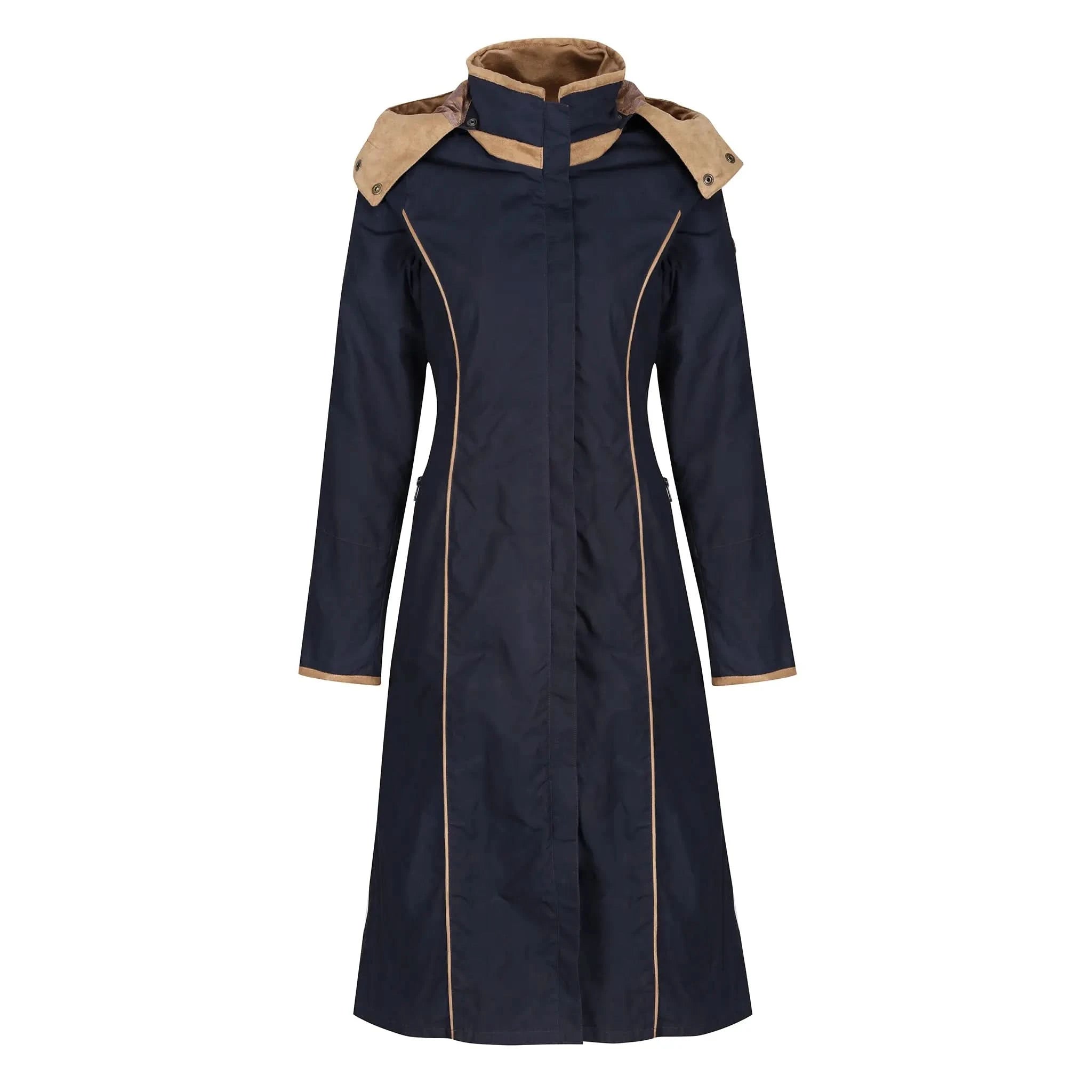 Eleanor Navy/Tan Long Waterproof Coat - Welligogs