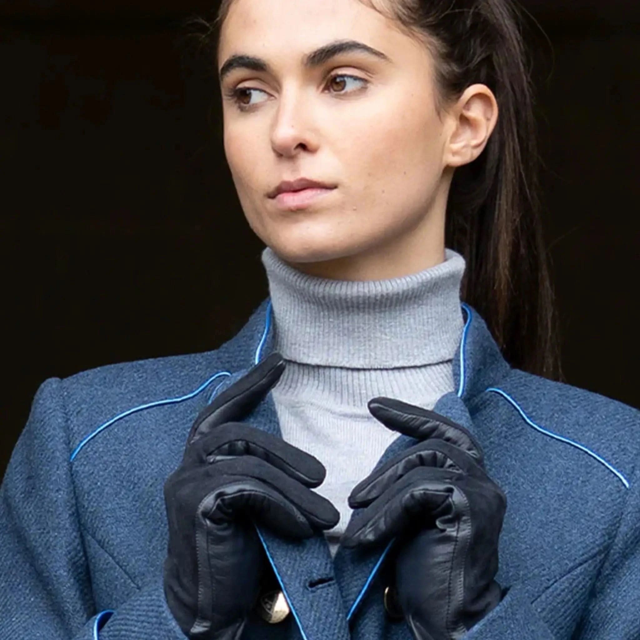 Leather & Suede Navy Gloves - Welligogs