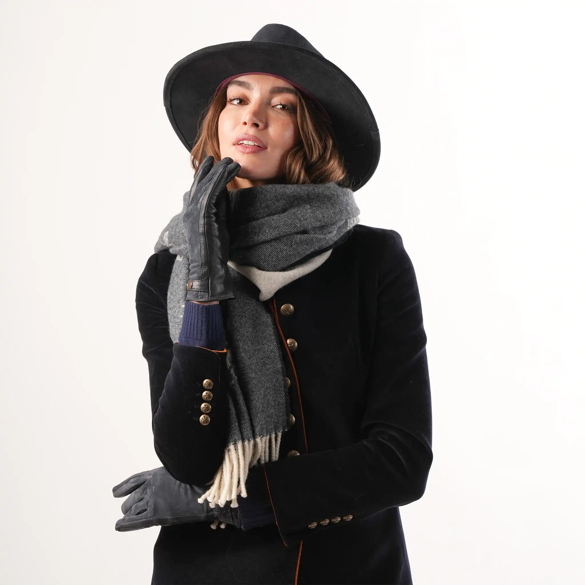 Leather & Suede Navy Gloves