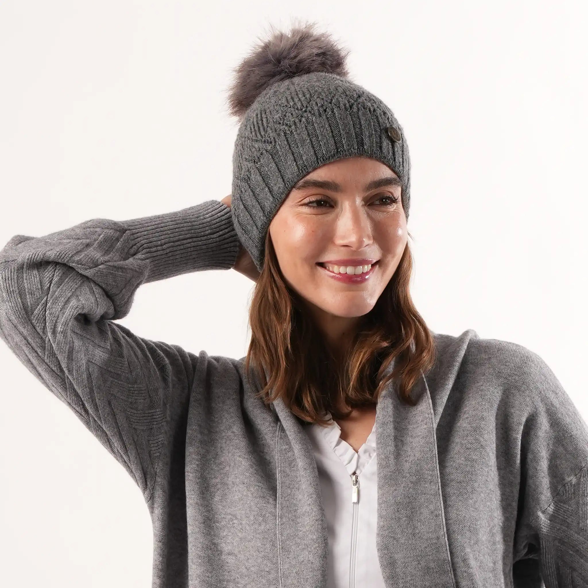 Grey Bobble Hat | Womens Hat | Ladies Hat