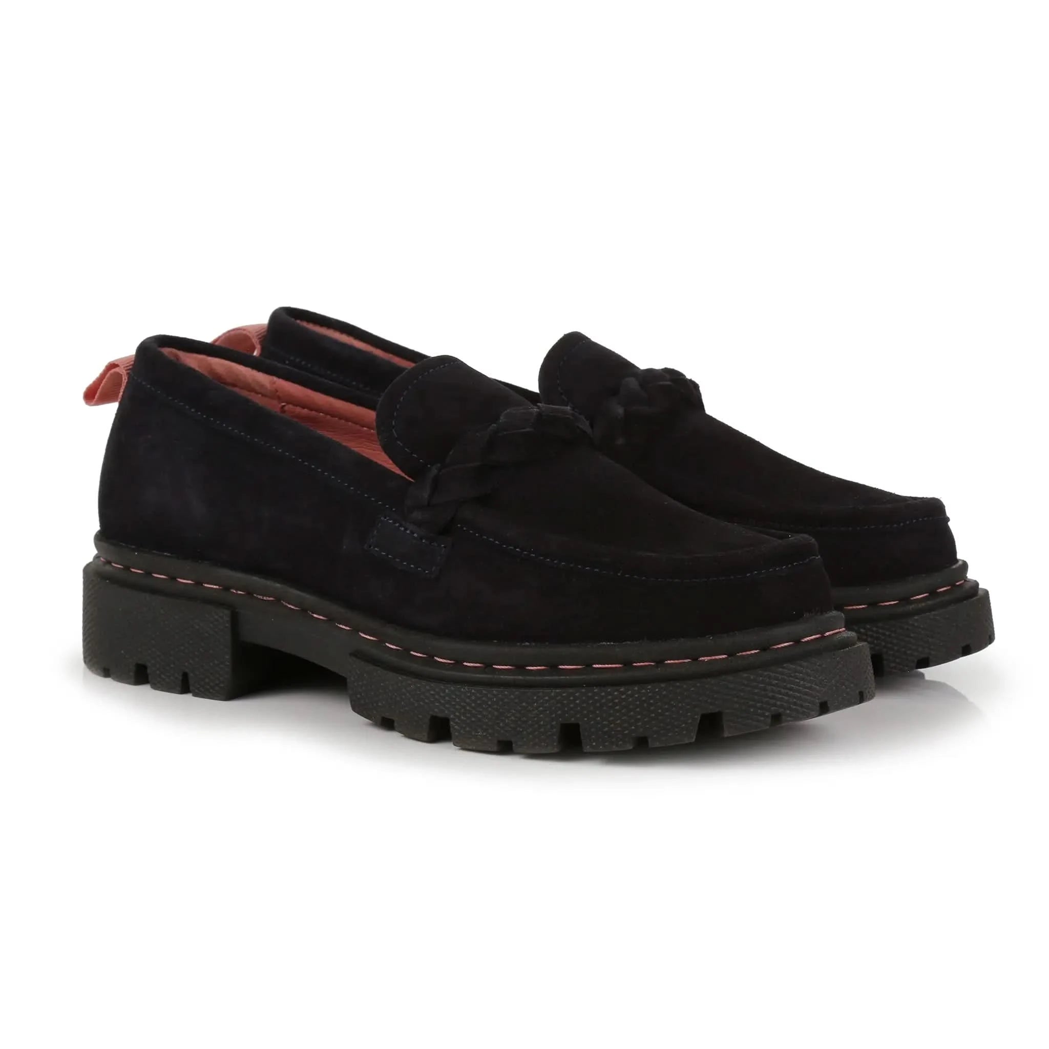 Hackney Navy Suede Loafers - Pink Band - Welligogs