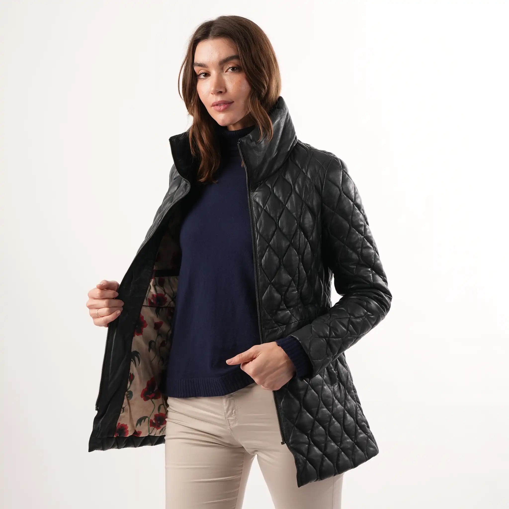 Manhattan Quilted Navy Leather Coat