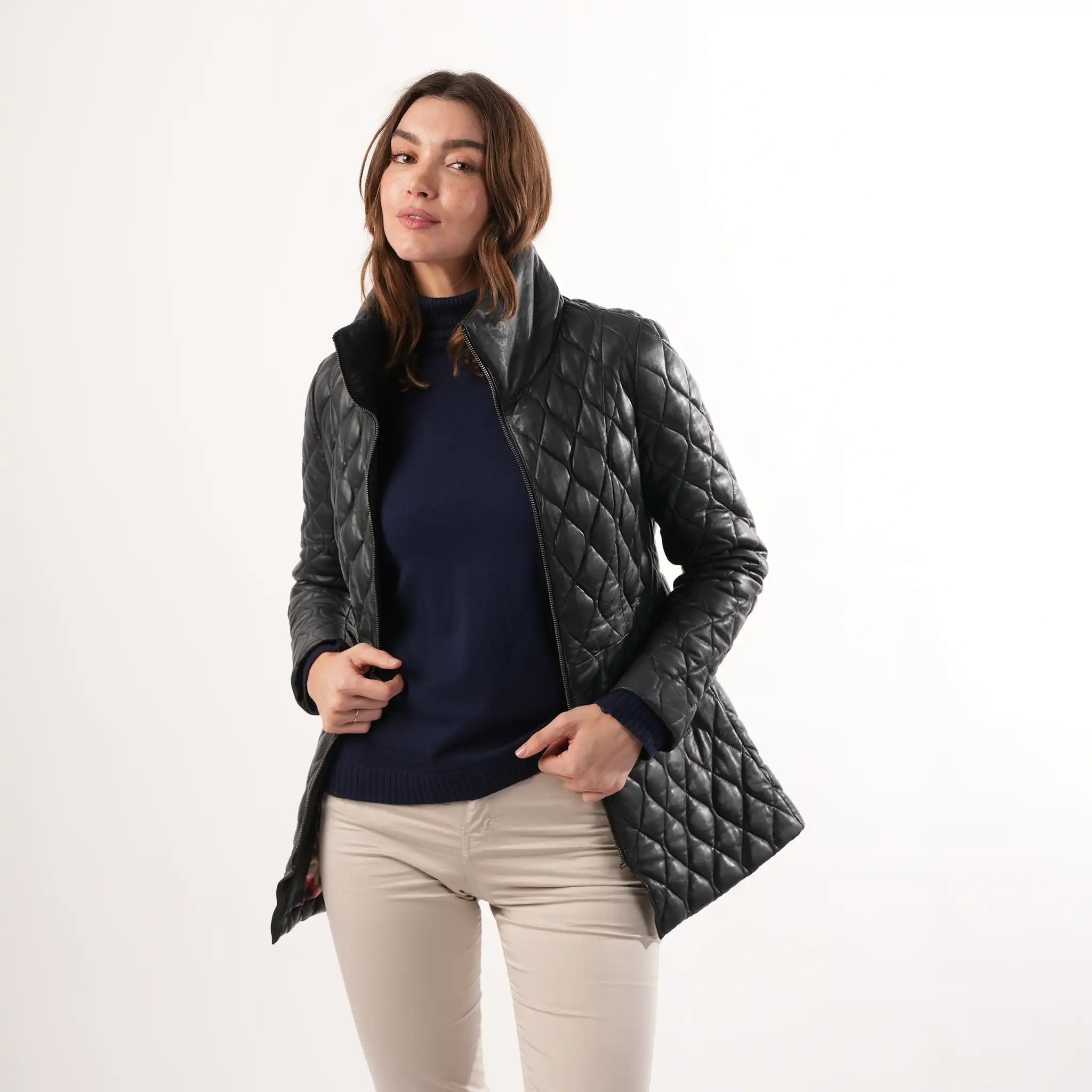 Manhattan Quilted Navy Leather Coat
