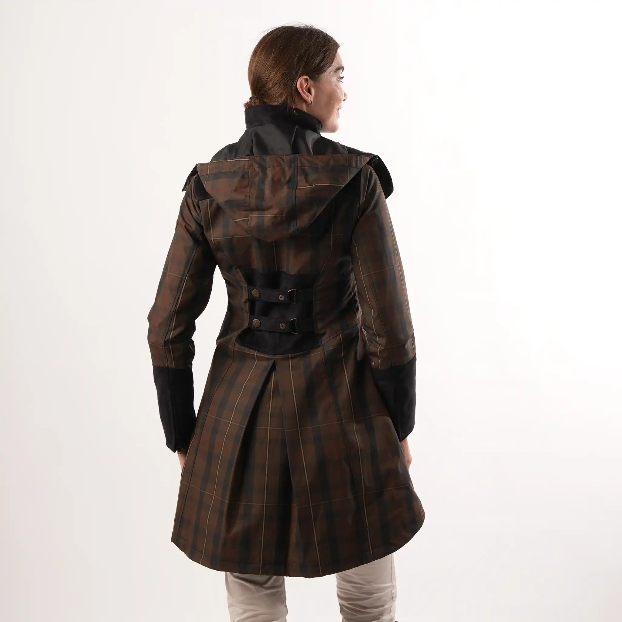 Odette Brown Check Waterproof Coat