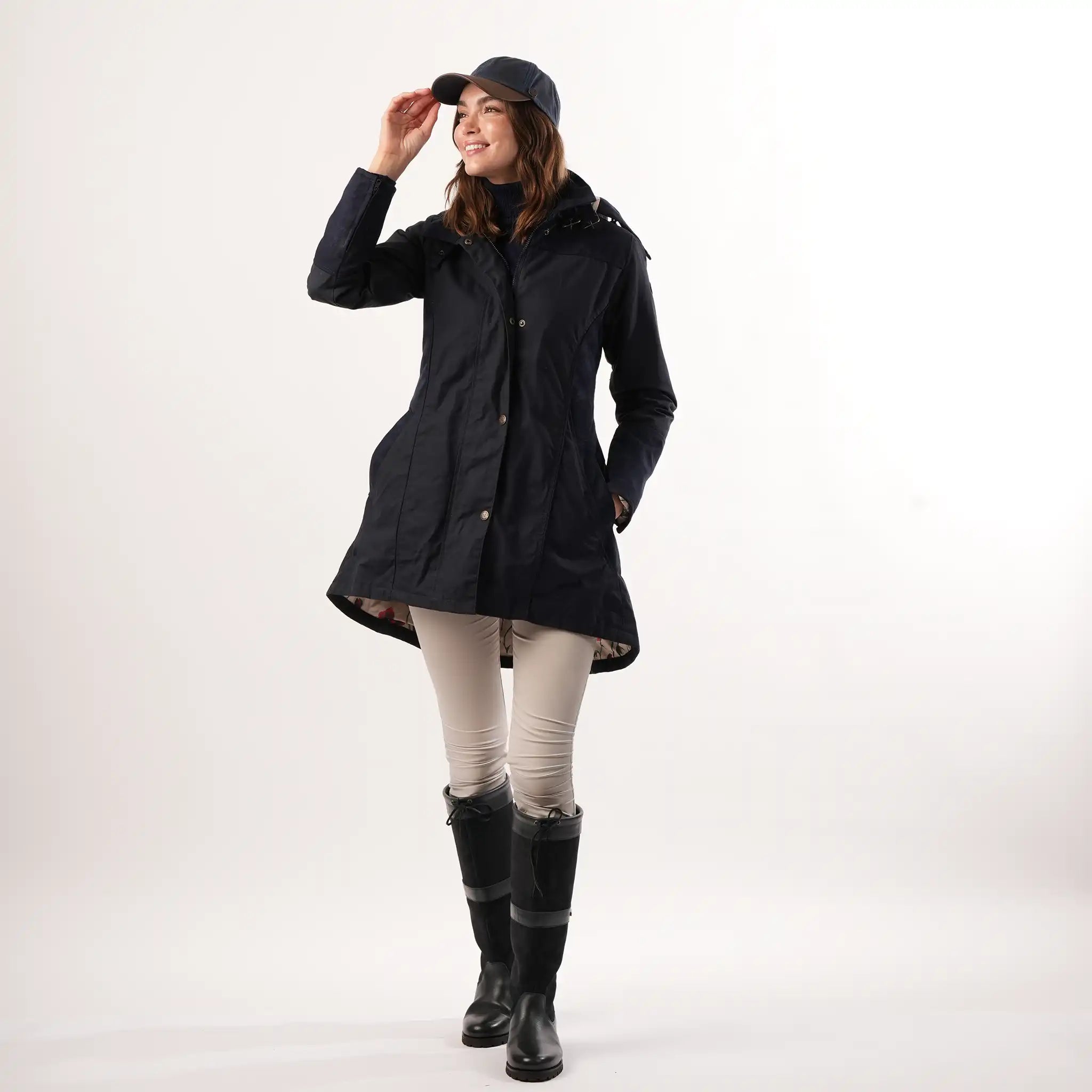 Odette Navy Poppy Lined Waterproof Coat