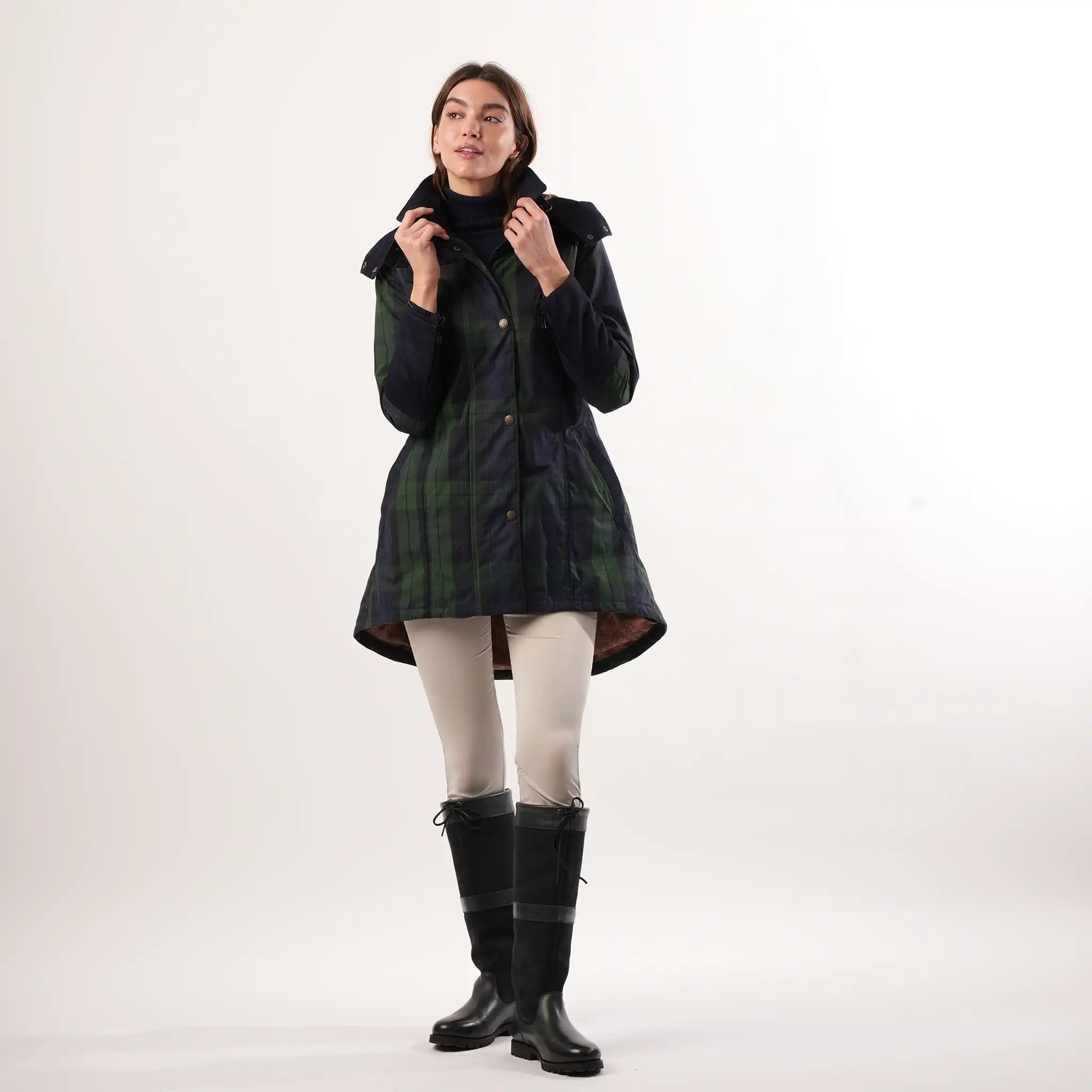 Odette Navy Check Waterproof Coat