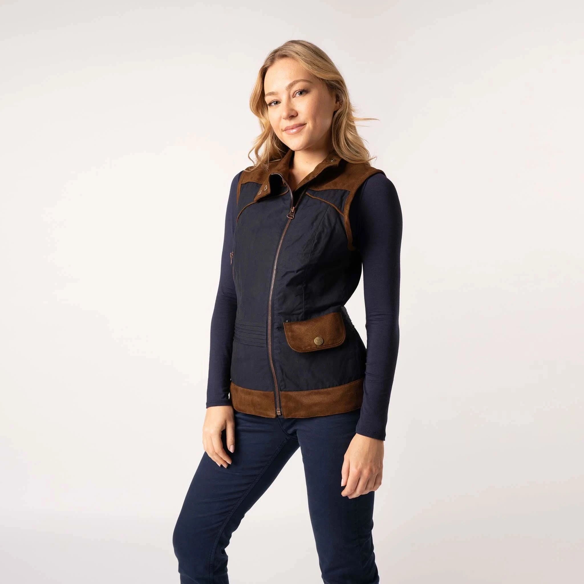 Roxy Navy/Chocolate Wax Gilet - Welligogs