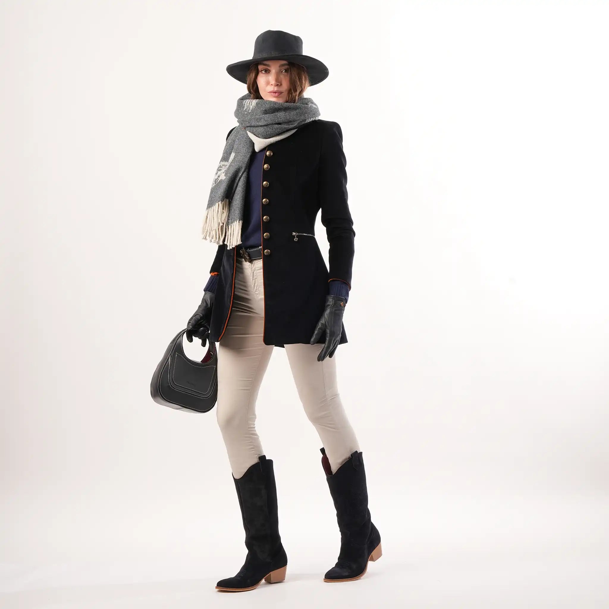 Leather & Suede Navy Gloves